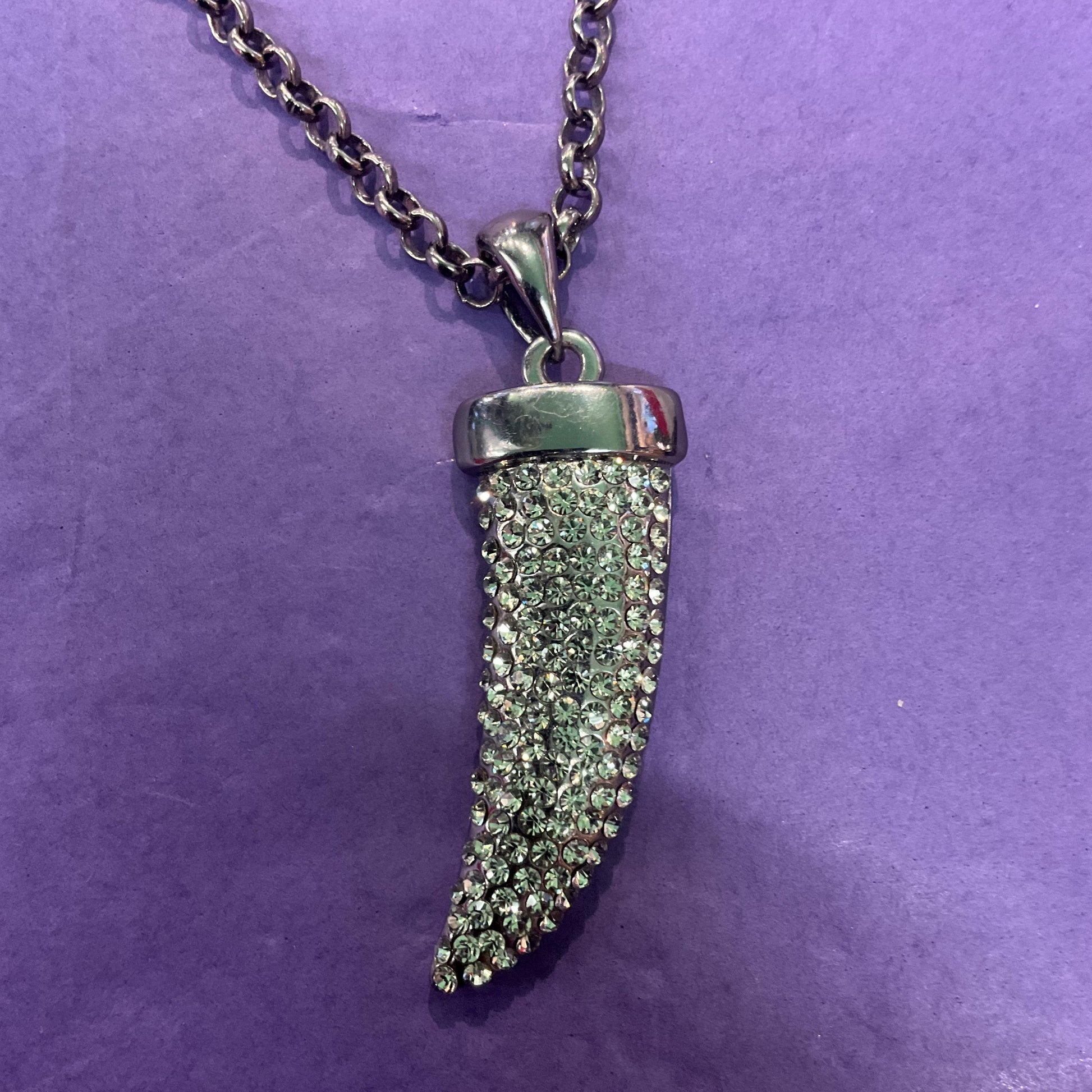 Vintage Butler and Wilson Large Pewter Tiger Fang Pendant , Pewter tone metal and crystals, Signed as new, Rock Chick, Steampunk