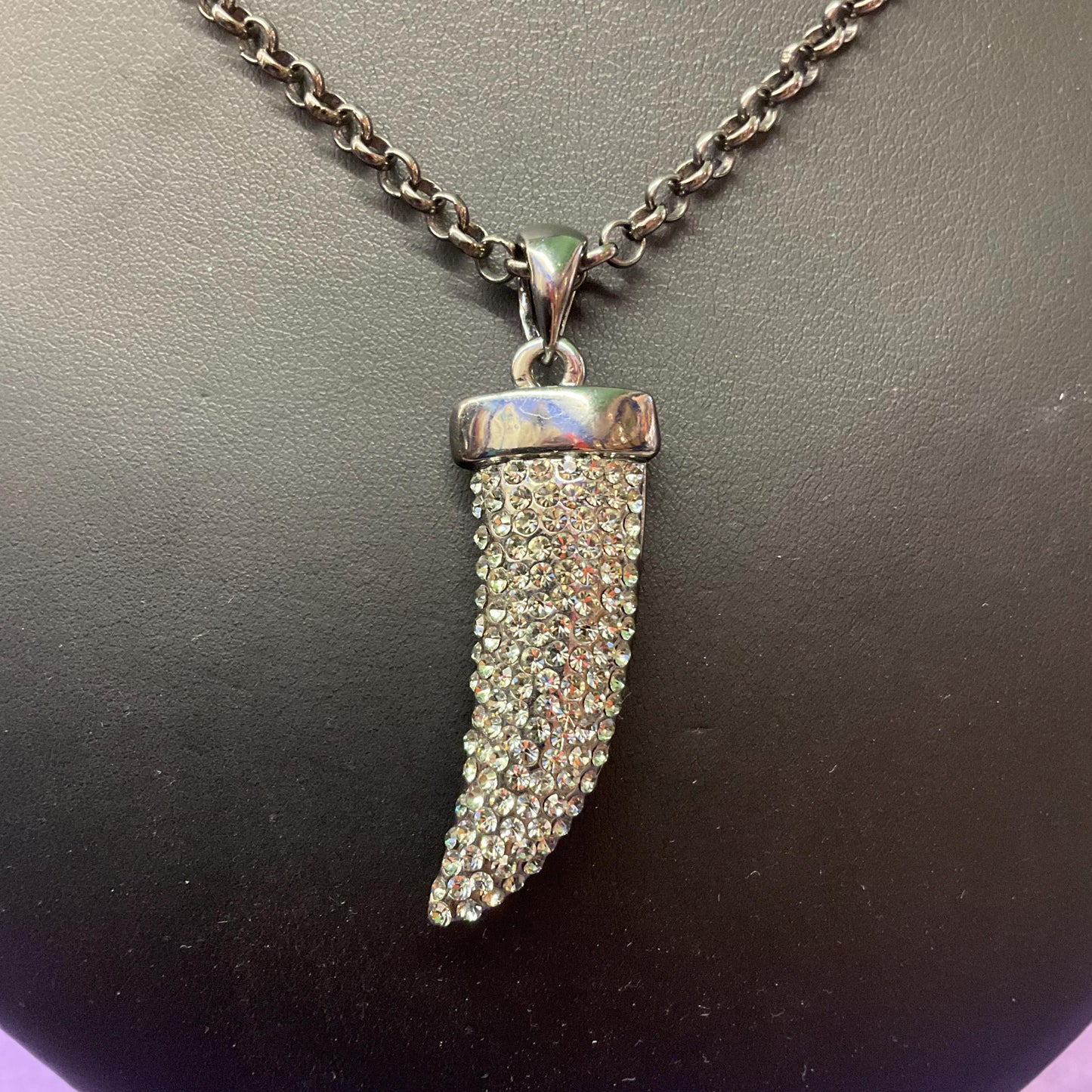 Vintage Butler and Wilson Large Pewter Tiger Fang Pendant , Pewter tone metal and crystals, Signed as new, Rock Chick, Steampunk