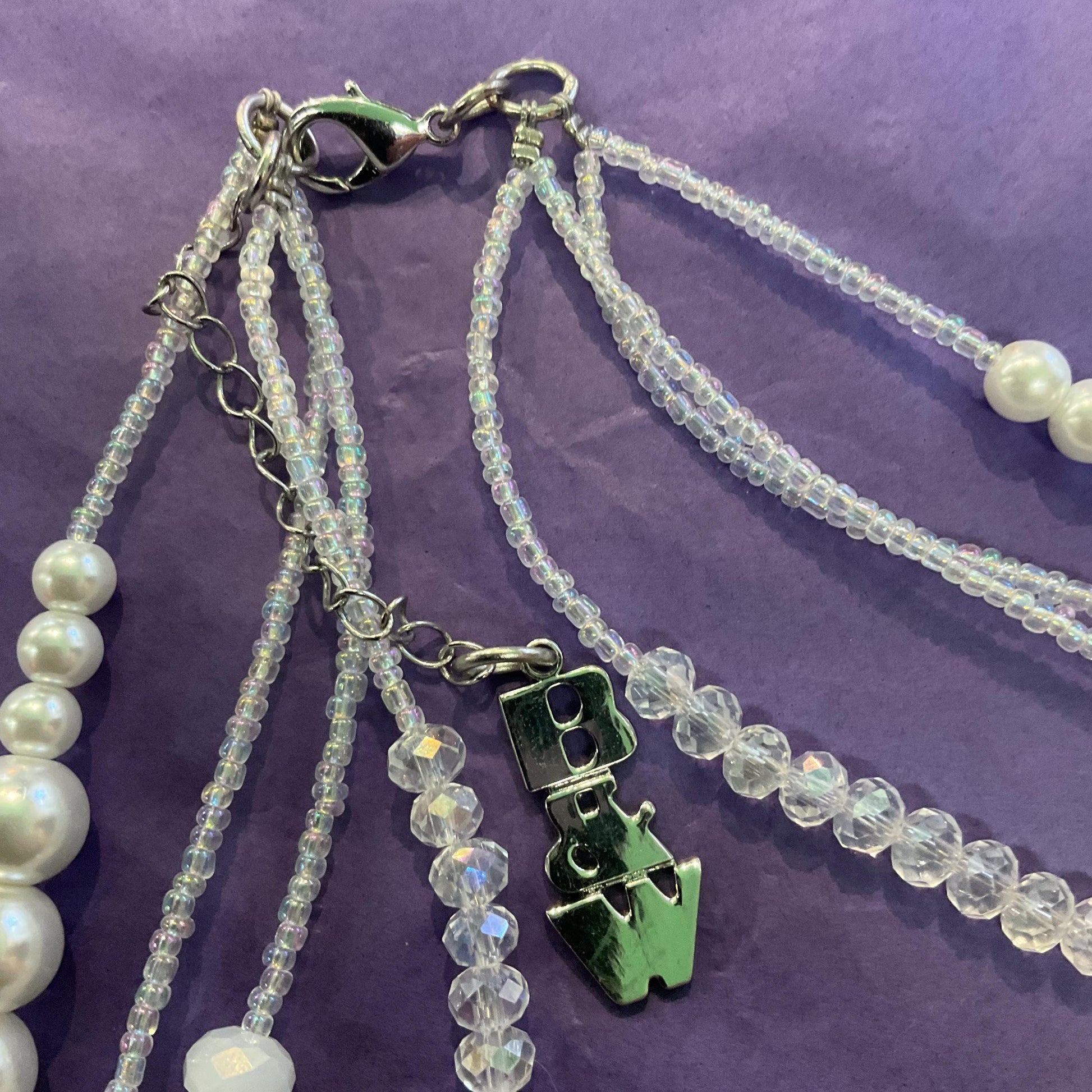 Vintage Butler and Wilson Multistrand White Crystal, Milk Glass and Faux Pearl Statement Necklace, Signed in original box, vintage wedding