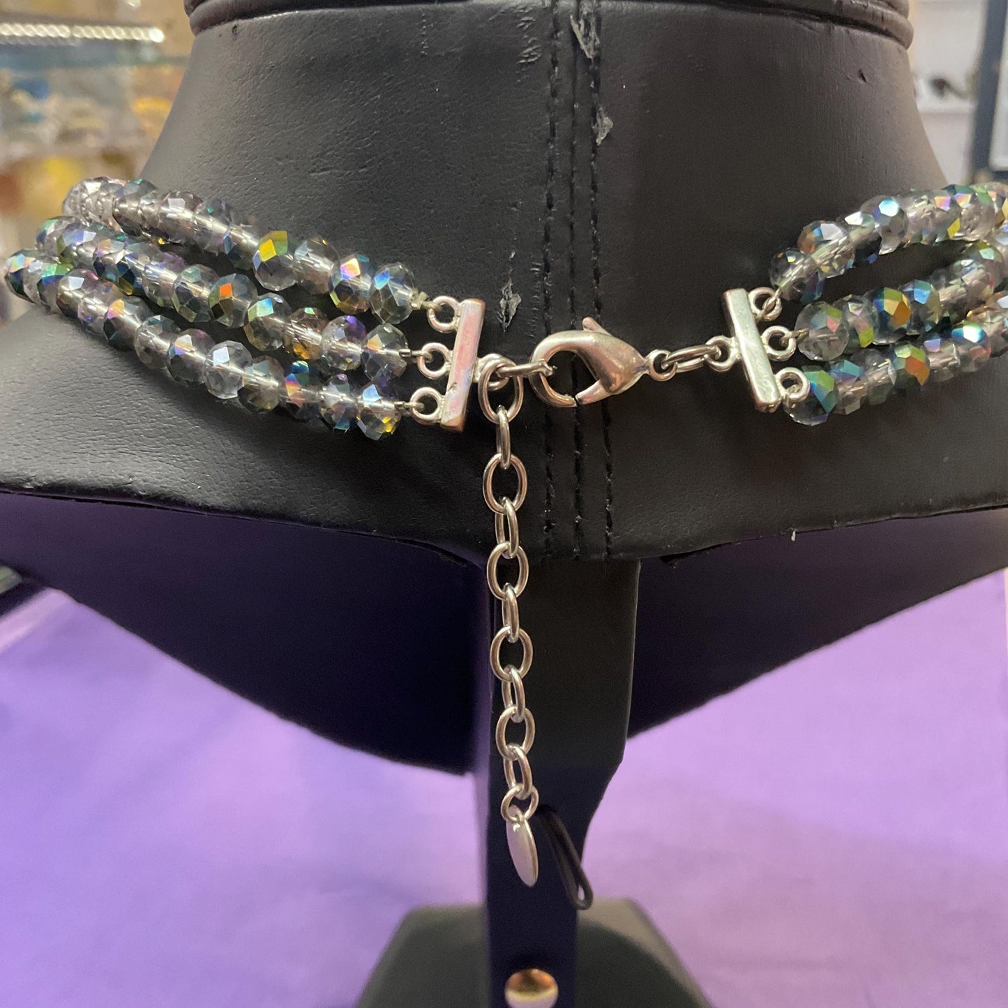 Vintage Butler and Wilson Turquoise/Green Borealis Rainbow Crystal Floral Beaded Necklace, Formal Event, Signed In Original Box