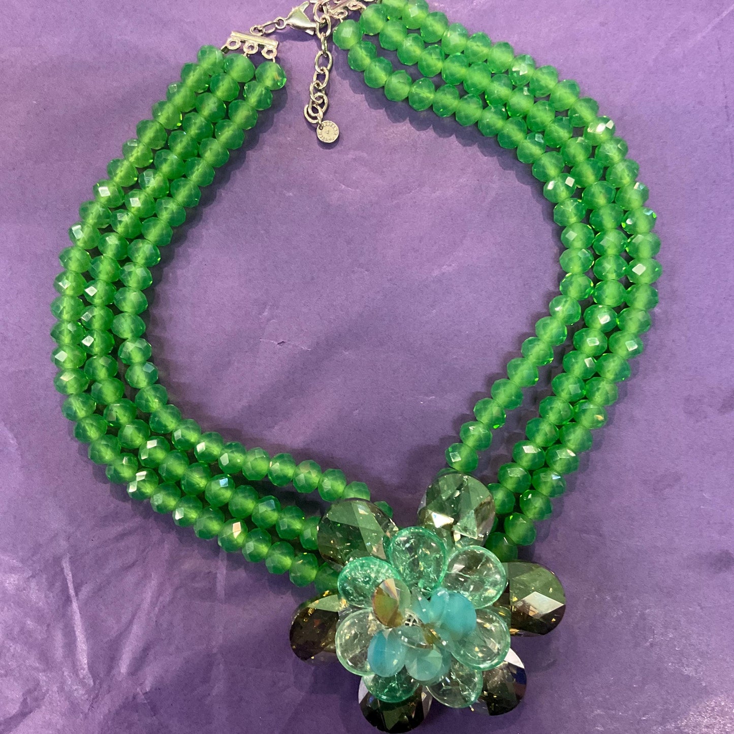 Vintage Butler and Wilson Statement Green Crystal Floral Choker style Necklace, Multistrands with Borealus Crystal Flower, As new