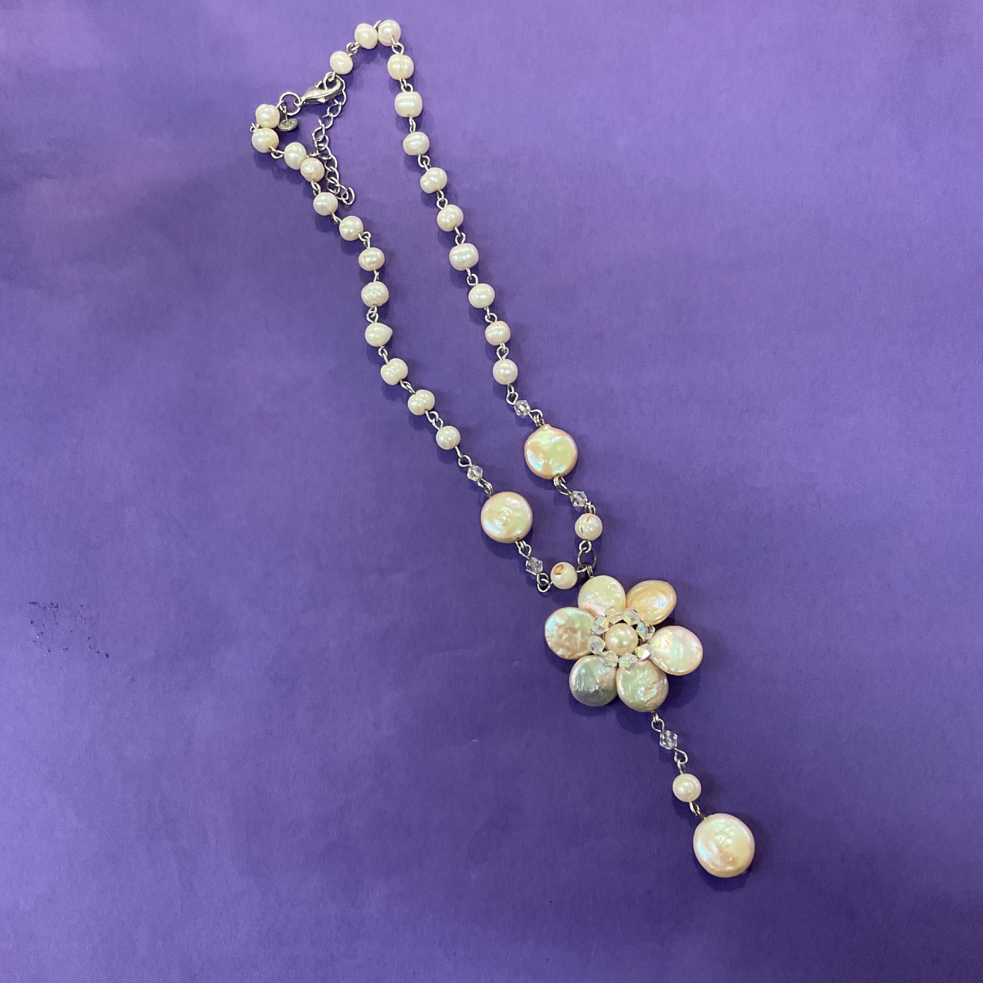 Vintage Butler and Wilson Ivory Keshi and Fresh Water Pearl Floral Drop Necklace, Signed in Original Box, Vintage Wedding, Holiday