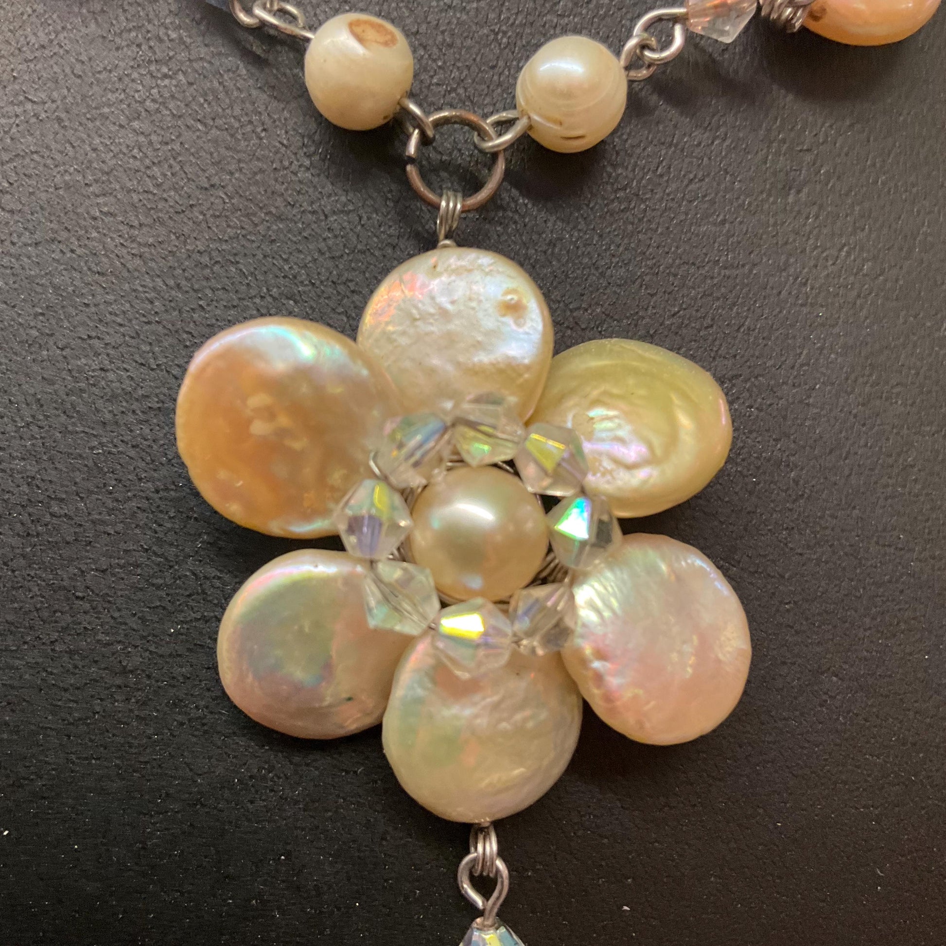 Vintage Butler and Wilson Ivory Keshi and Fresh Water Pearl Floral Drop Necklace, Signed in Original Box, Vintage Wedding, Holiday