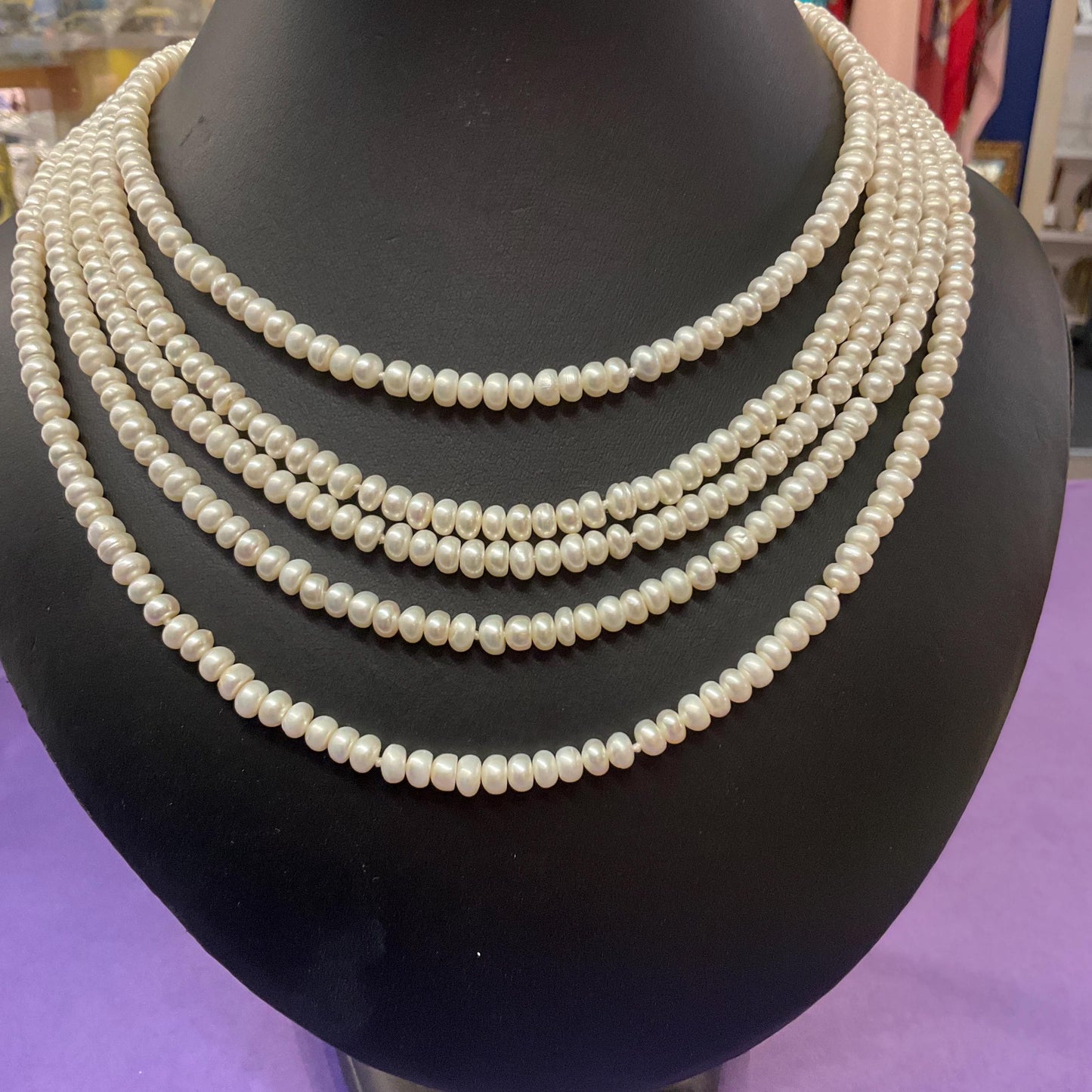 Vintage Flapper Length Ivory Fresh Water Pearl Beaded Necklace, Hand knotted, Ultra Long, Vintage Wedding, Summer Holiday