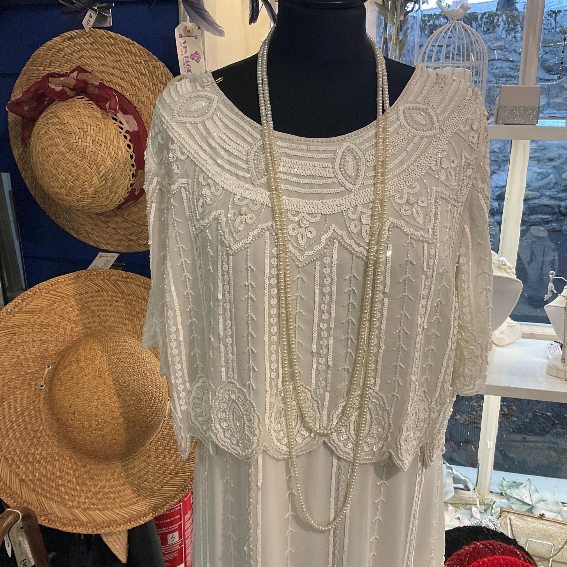 Vintage Flapper Length Ivory Fresh Water Pearl Beaded Necklace, Hand knotted, Ultra Long, Vintage Wedding, Summer Holiday