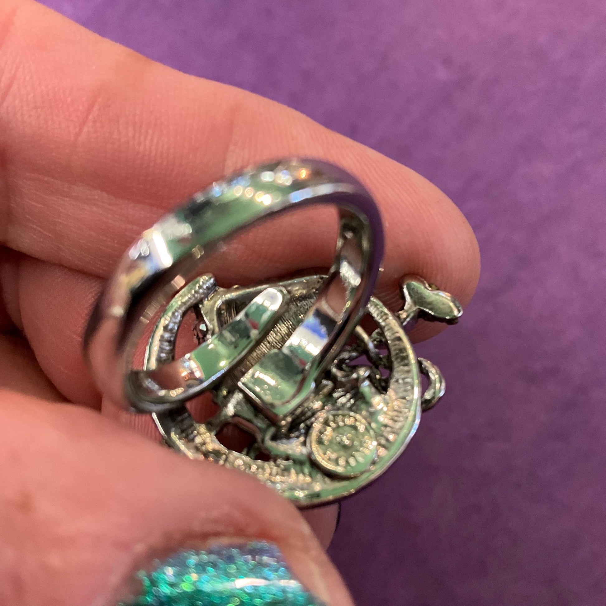 Vintage Butler and Wilson Silver Crystal Horse Adjustable Ring, Silver tone with silver & Borealis rhinestones, Equestrian, Horse lover gift