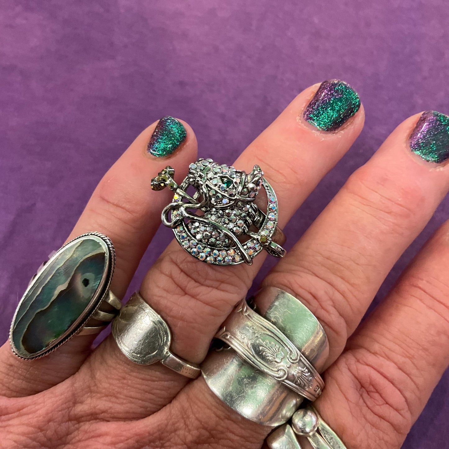 Vintage Butler and Wilson Silver Crystal Horse Adjustable Ring, Silver tone with silver & Borealis rhinestones, Equestrian, Horse lover gift