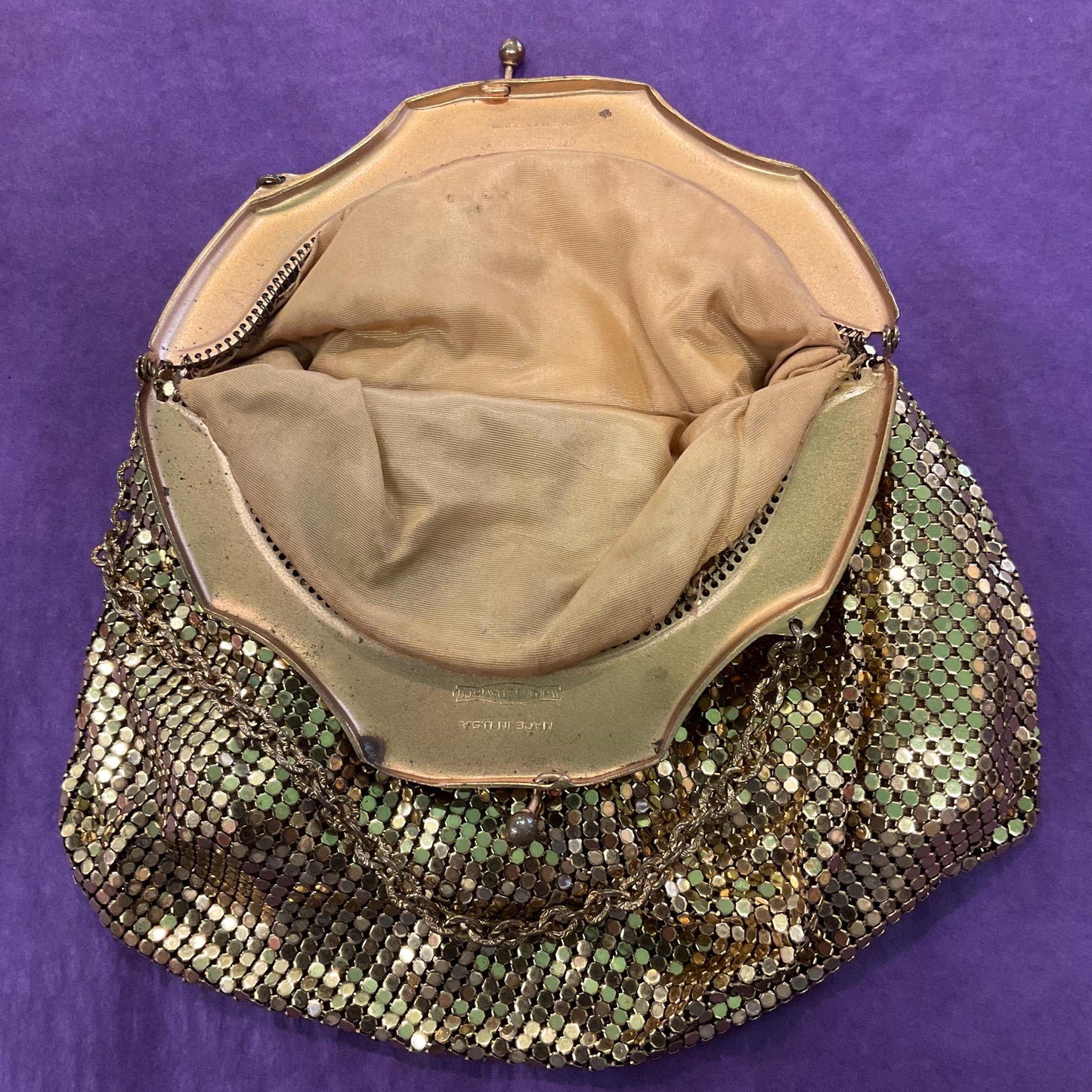 Vintage Art Deco Gold Giomesh Chain Mail Evening Bag by Whiting & Davis, Fluid Metallic Fabric, Vintage Wedding, Formal Event