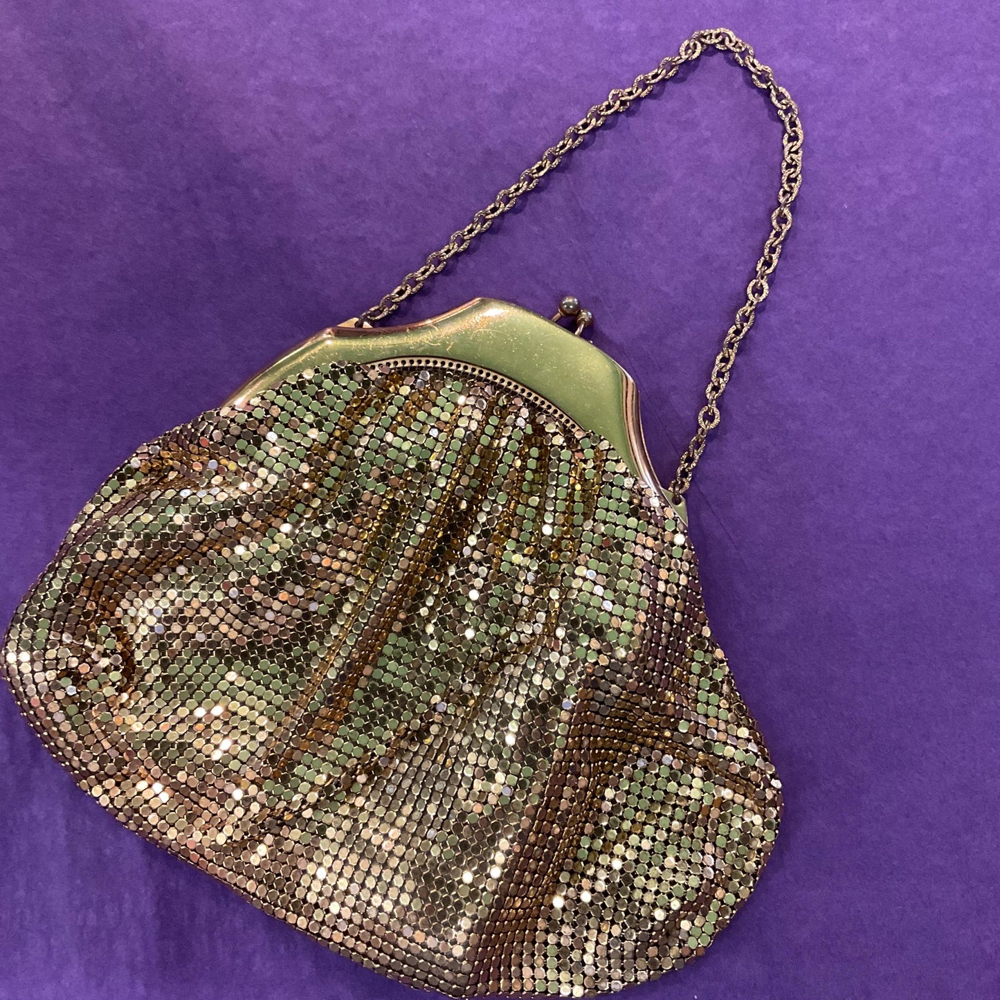 Vintage Art Deco Gold Giomesh Chain Mail Evening Bag by Whiting & Davis, Fluid Metallic Fabric, Vintage Wedding, Formal Event