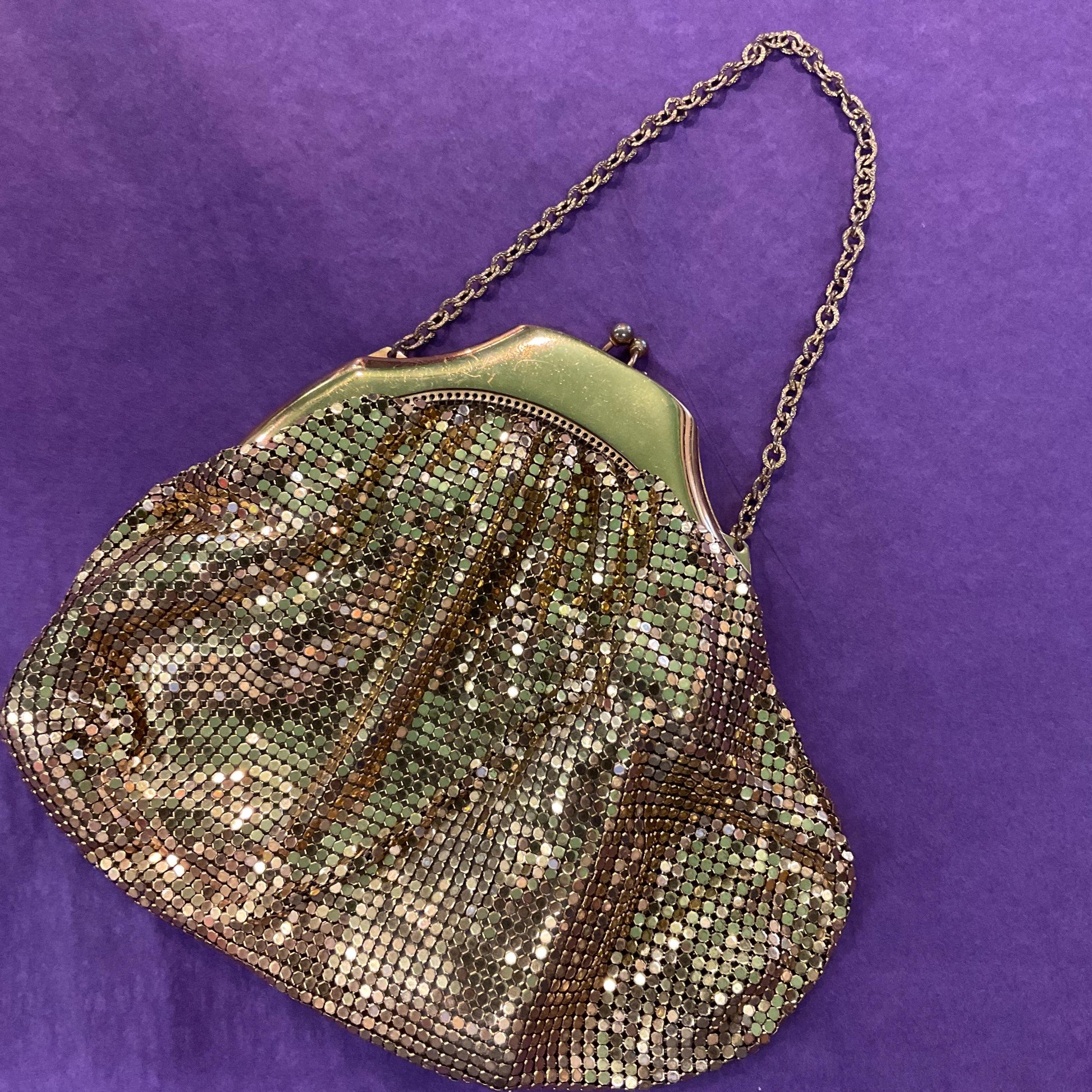 Vintage Art Deco Gold Giomesh Chain Mail Evening Bag by Whiting & Davis, Fluid Metallic Fabric, Vintage Wedding, Formal Event