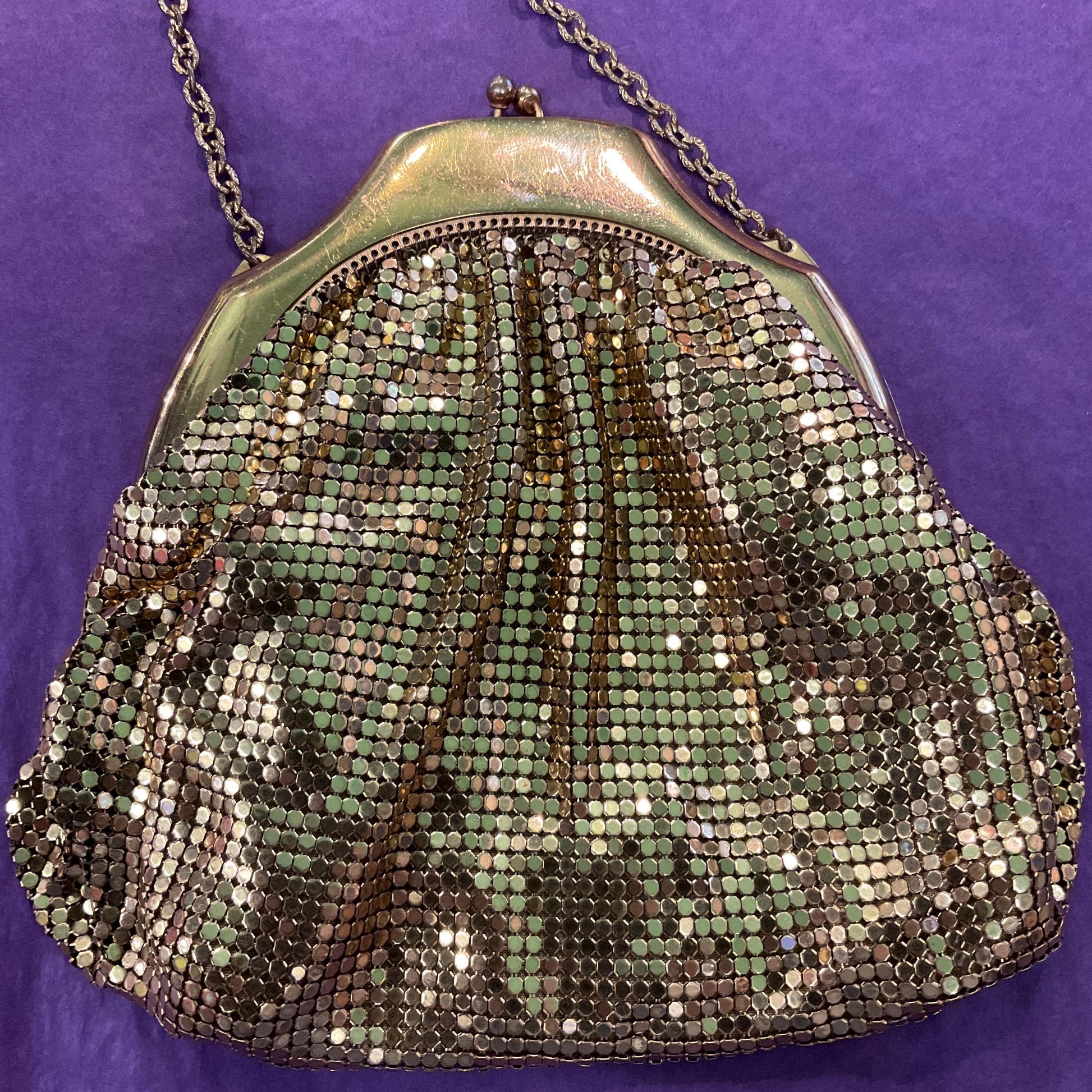 Vintage Art Deco Gold Giomesh Chain Mail Evening Bag by Whiting & Davis, Fluid Metallic Fabric, Vintage Wedding, Formal Event
