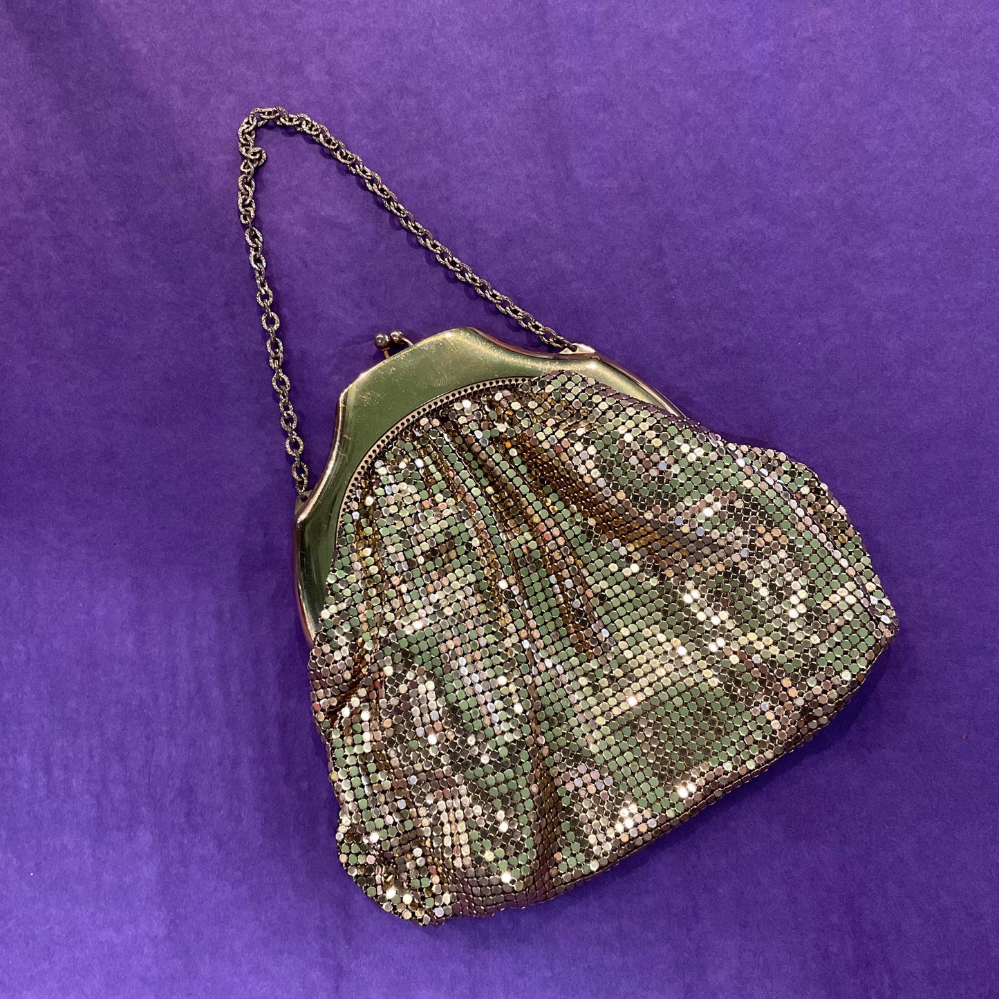Vintage Art Deco Gold Giomesh Chain Mail Evening Bag by Whiting & Davis, Fluid Metallic Fabric, Vintage Wedding, Formal Event