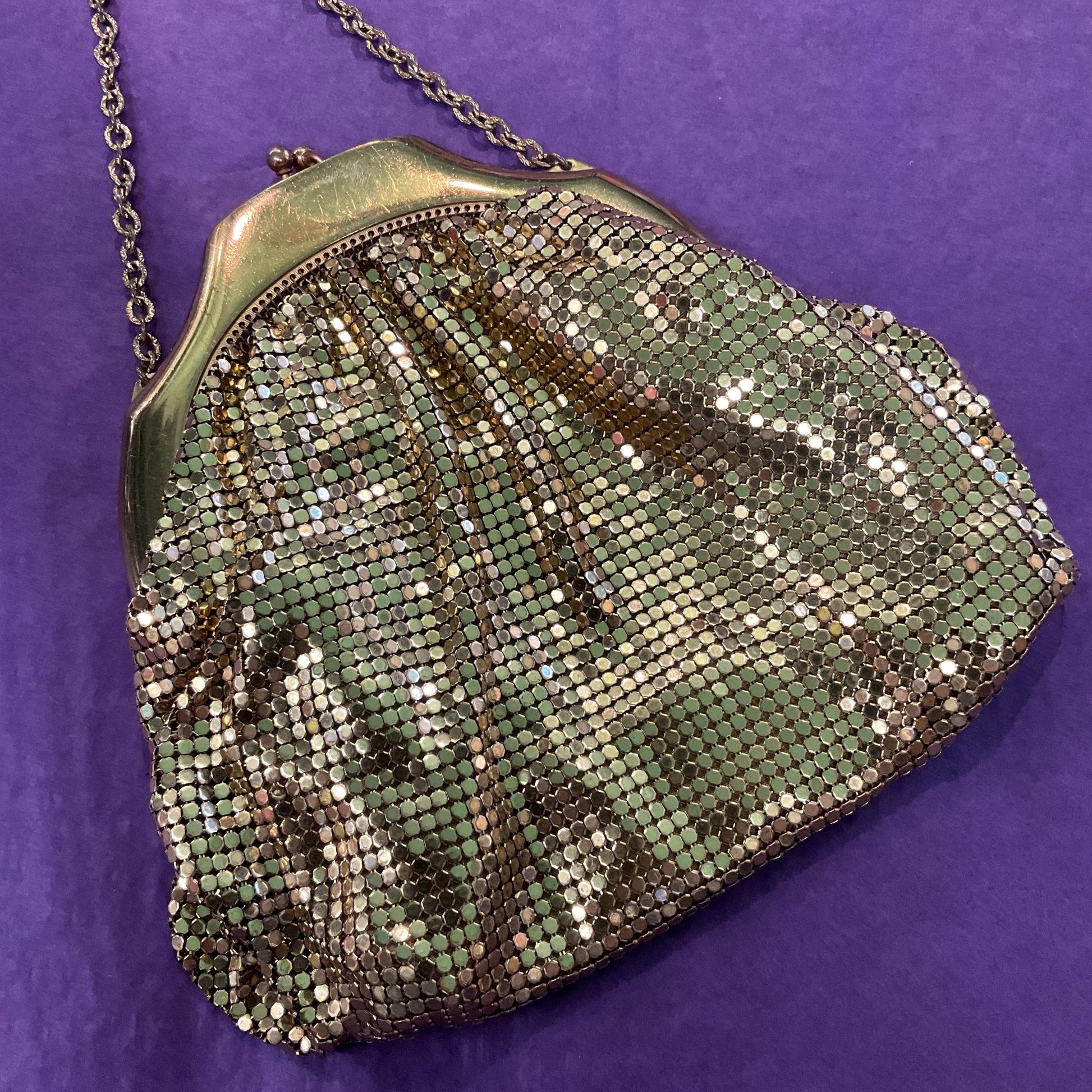 Vintage Art Deco Gold Giomesh Chain Mail Evening Bag by Whiting & Davis, Fluid Metallic Fabric, Vintage Wedding, Formal Event
