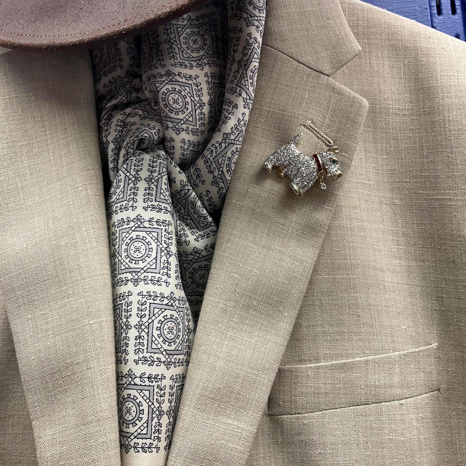 Vintage Butler and Wilson Silver Crystal Scottie Dog Brooch, Gold Tone with Silver, Red and Green rhinestones, Dog lover gift, signed