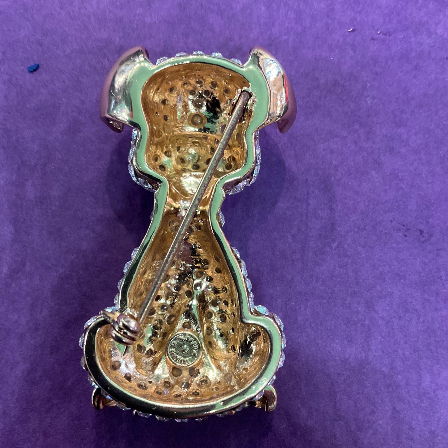 Vintage Butler and Wilson Crystal Large Dalmatian Brooch, Gold tone with Silver rhinestones and Enamel , Dog Lover gift