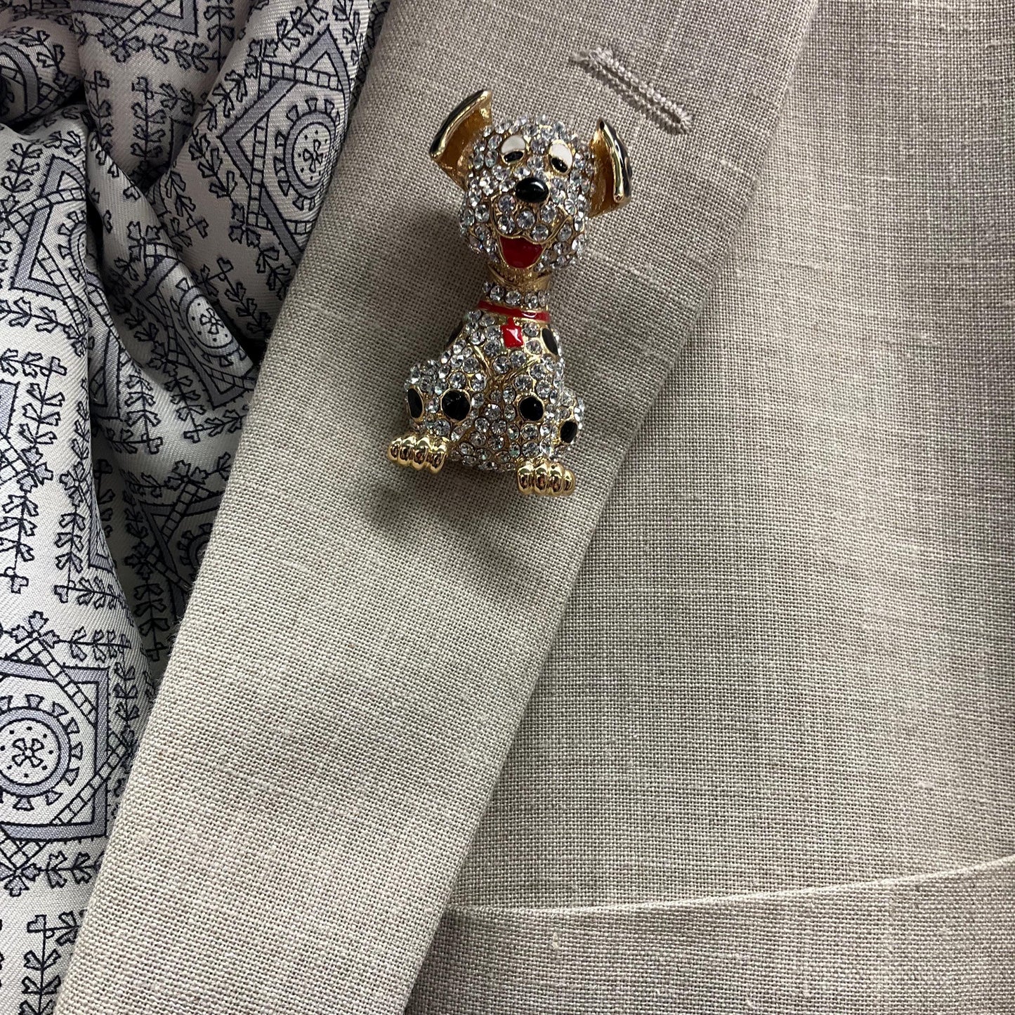 Vintage Butler and Wilson Crystal Large Dalmatian Brooch, Gold tone with Silver rhinestones and Enamel , Dog Lover gift