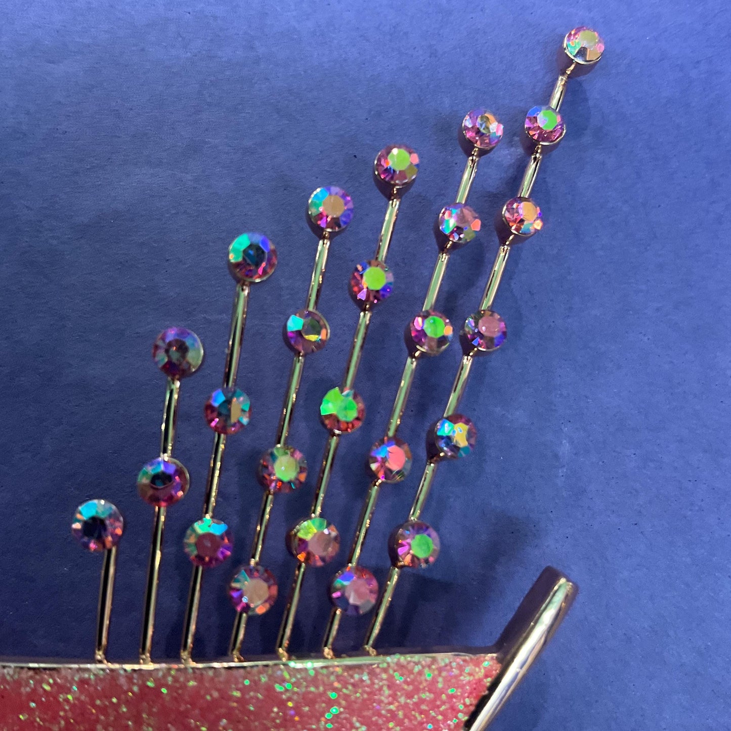 Vintage Butler and Wilson Large Pink Glitter Crystal Cocktail Glass Brooch, Rose Gold tone with Crystal Glitter and Rainbow Rhinestones