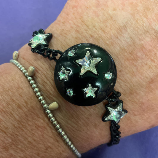 Vintage Butler and Wilson Black and Silver Star Bracelet, Black Enamel and Silver Crystal, Signed in Original Box , Formal Event