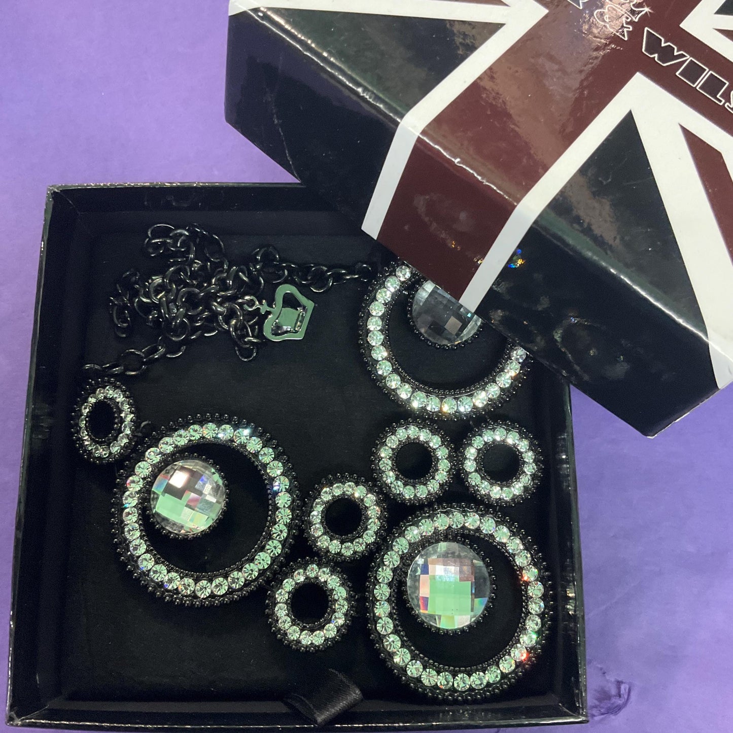 Vintage Butler and Wilson Statement Monotone Crystal Necklace, Black Enamel and Silver Crystal and Rhinestone, Signed in Original Box