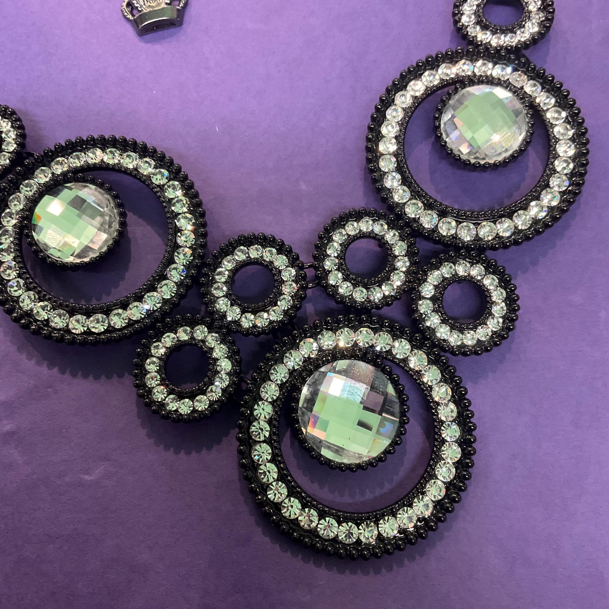 Vintage Butler and Wilson Statement Monotone Crystal Necklace, Black Enamel and Silver Crystal and Rhinestone, Signed in Original Box