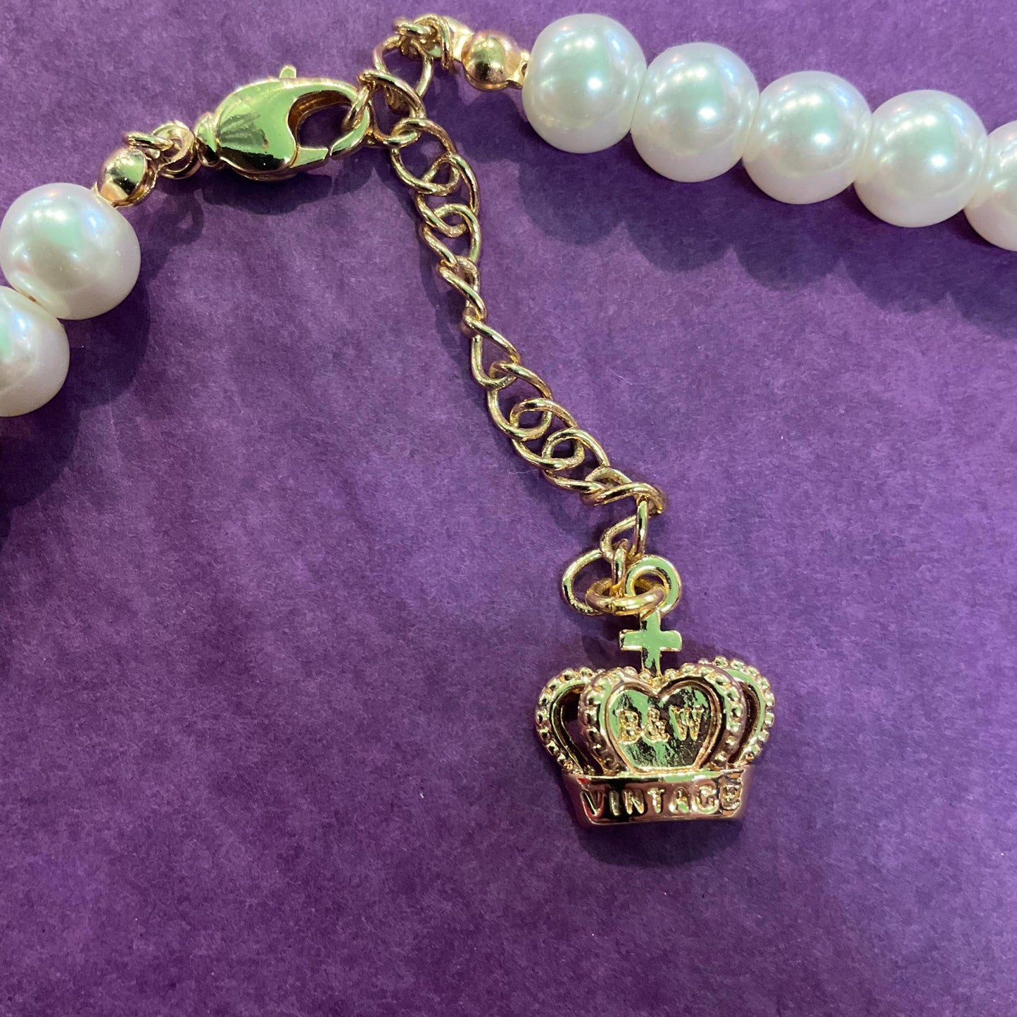 Vintage Butler and Wilson Faux Pearl and Crystal Bow ‘Y’ Drop Necklace, Gold tone with white pearls & Aurora Borealis Rhinestones