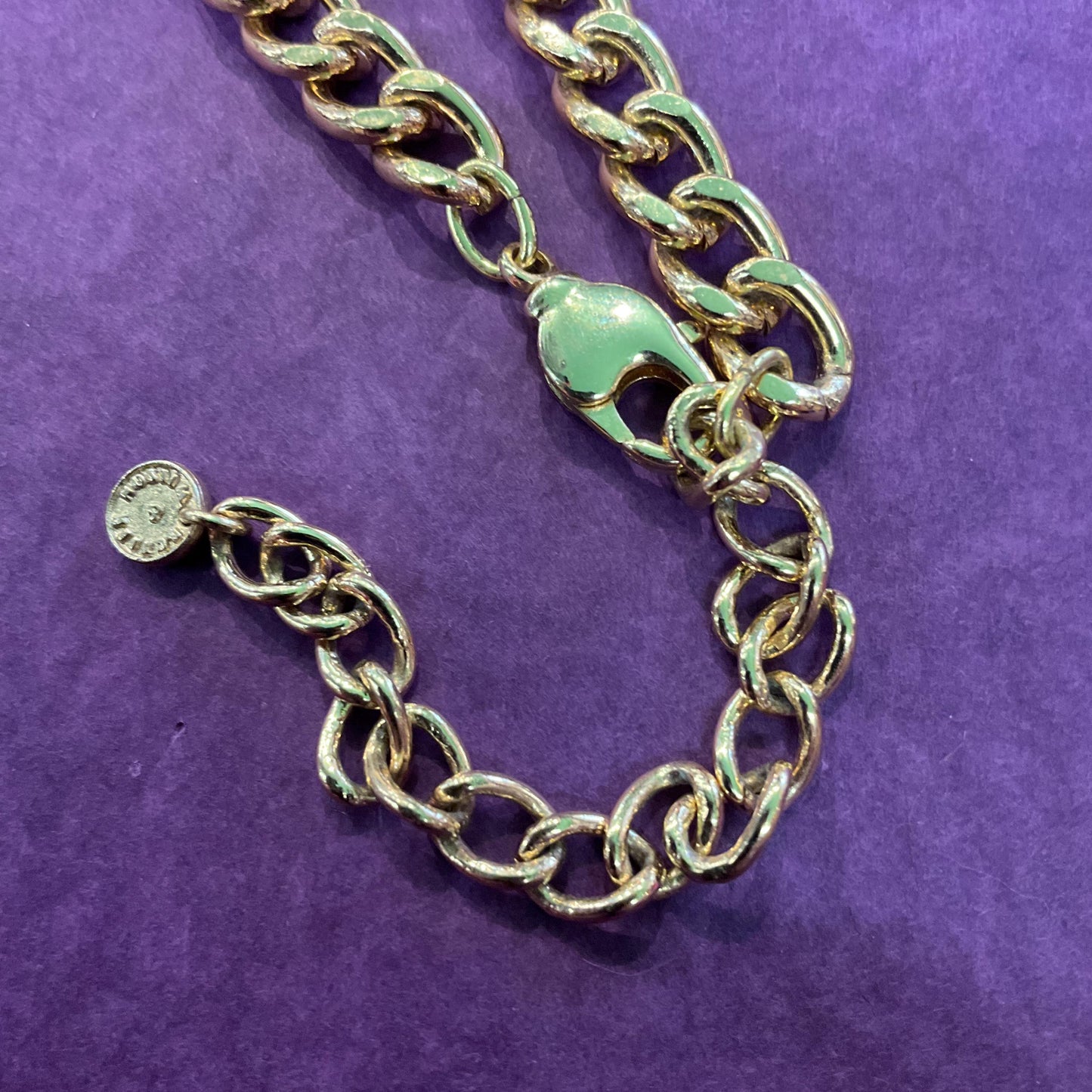 Vintage Butler and Wilson Red Heart Long Crystal Pendant, Gold tone with rhinestone crystals and curb chain, Signed in Original Box