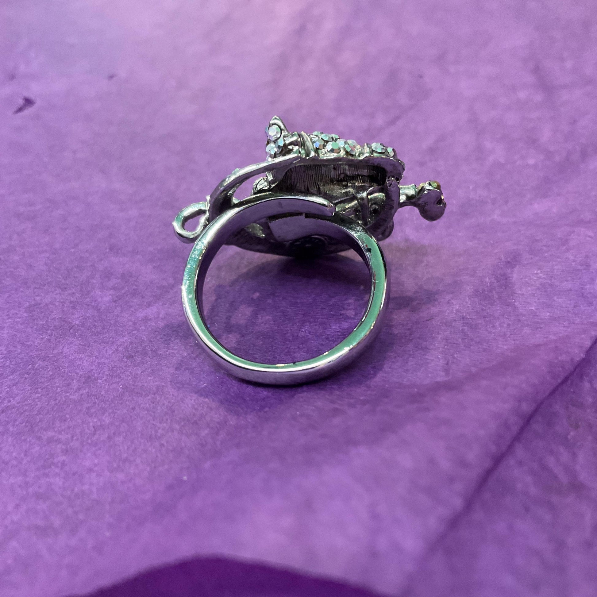 Vintage Butler and Wilson Silver Crystal Horse Adjustable Ring, Silver tone with silver & Borealis rhinestones, Equestrian, Horse lover gift
