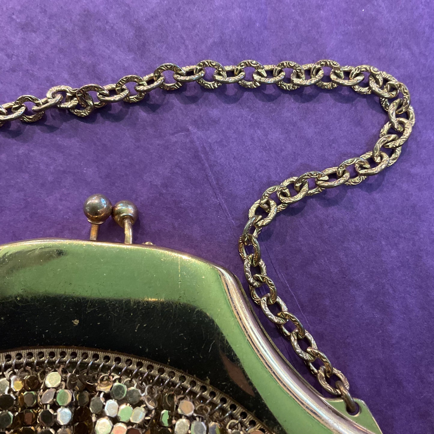 Vintage Art Deco Gold Giomesh Chain Mail Evening Bag by Whiting & Davis, Fluid Metallic Fabric, Vintage Wedding, Formal Event