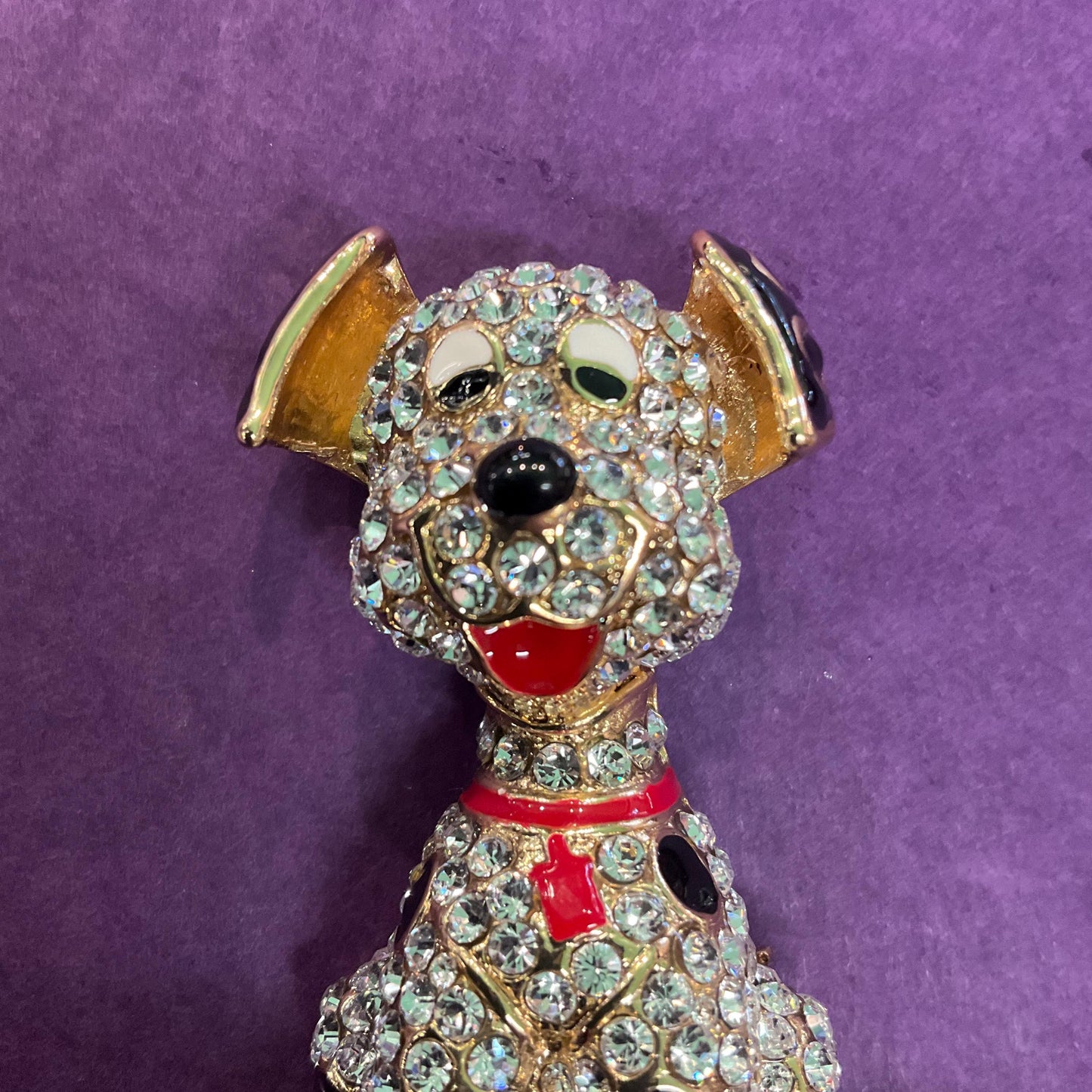 Vintage Butler and Wilson Crystal Large Dalmatian Brooch, Gold tone with Silver rhinestones and Enamel , Dog Lover gift