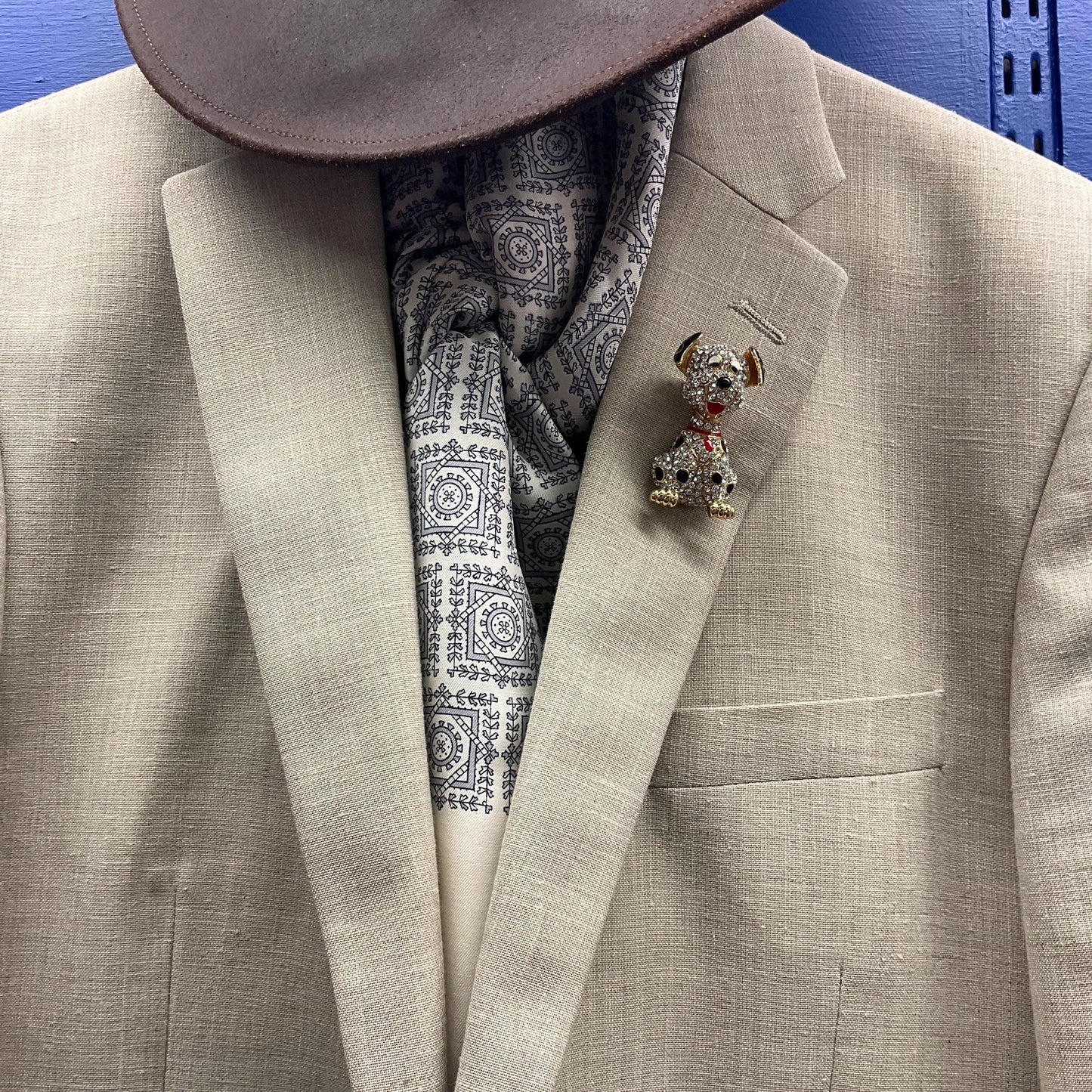 Vintage Butler and Wilson Crystal Large Dalmatian Brooch, Gold tone with Silver rhinestones and Enamel , Dog Lover gift