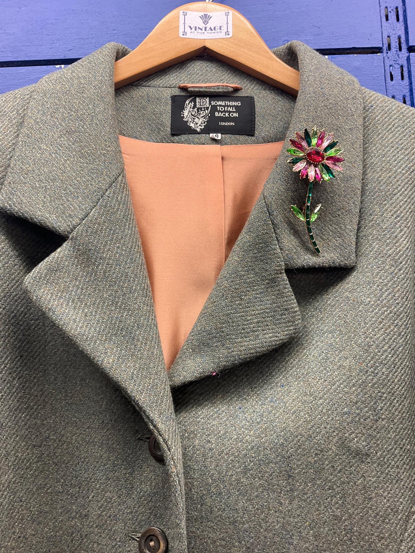 Vintage Butler and Wilson Large Crystal Gerberra Flower Brooch, Gold Tone with pink and Green faceted crystals, Signed in original box