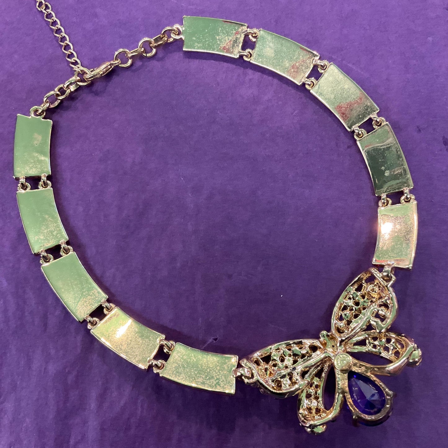 Vintage Butler and Wilson Rainbow Crystal Bow Panel Necklace, Gold Tone with Multicoloured Borealus Rhinestones and Crystals