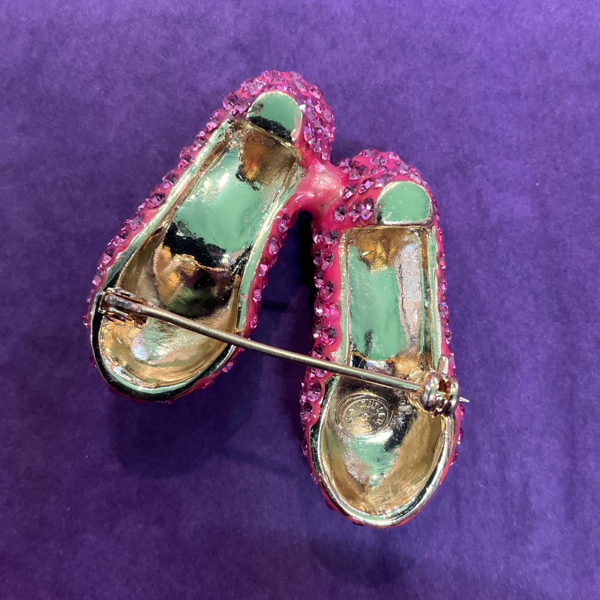 Vintage Butler and Wilson Dorothy’s Slippers Large Pink Crystal Brooch, Gold tone with pink and silver crystals , Shoe lover gift