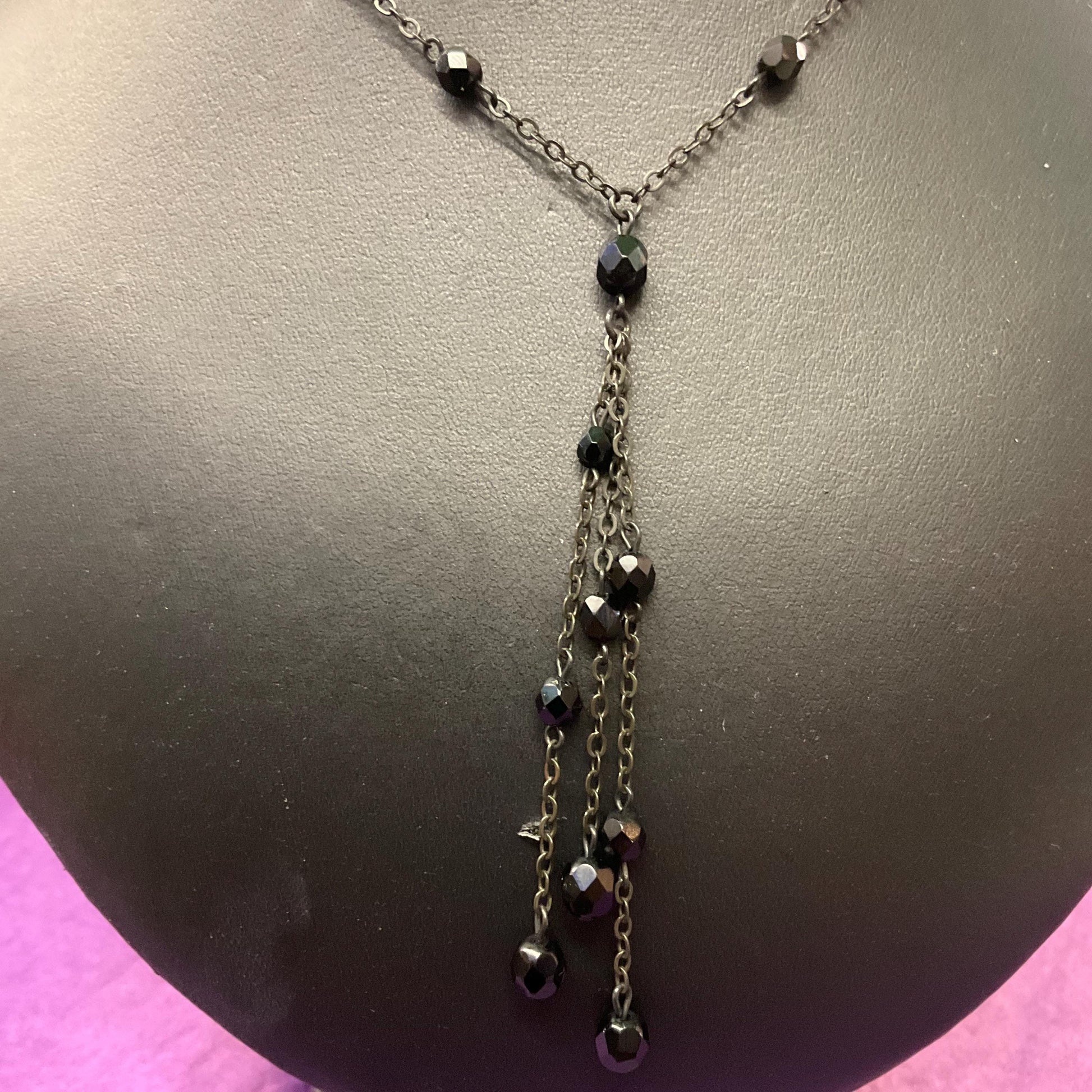 Vintage Butler and Wilson Black Crystal Gothic Necklace and Drop Earring Set , Dark Pewter tone with Black faceted crystals