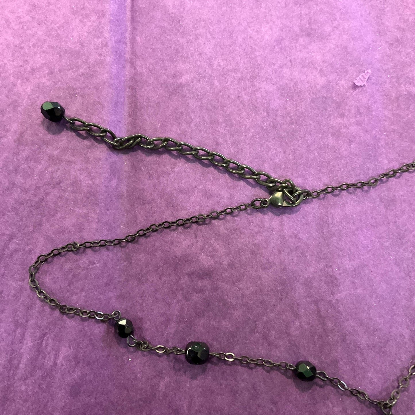 Vintage Butler and Wilson Black Crystal Gothic Necklace and Drop Earring Set , Dark Pewter tone with Black faceted crystals