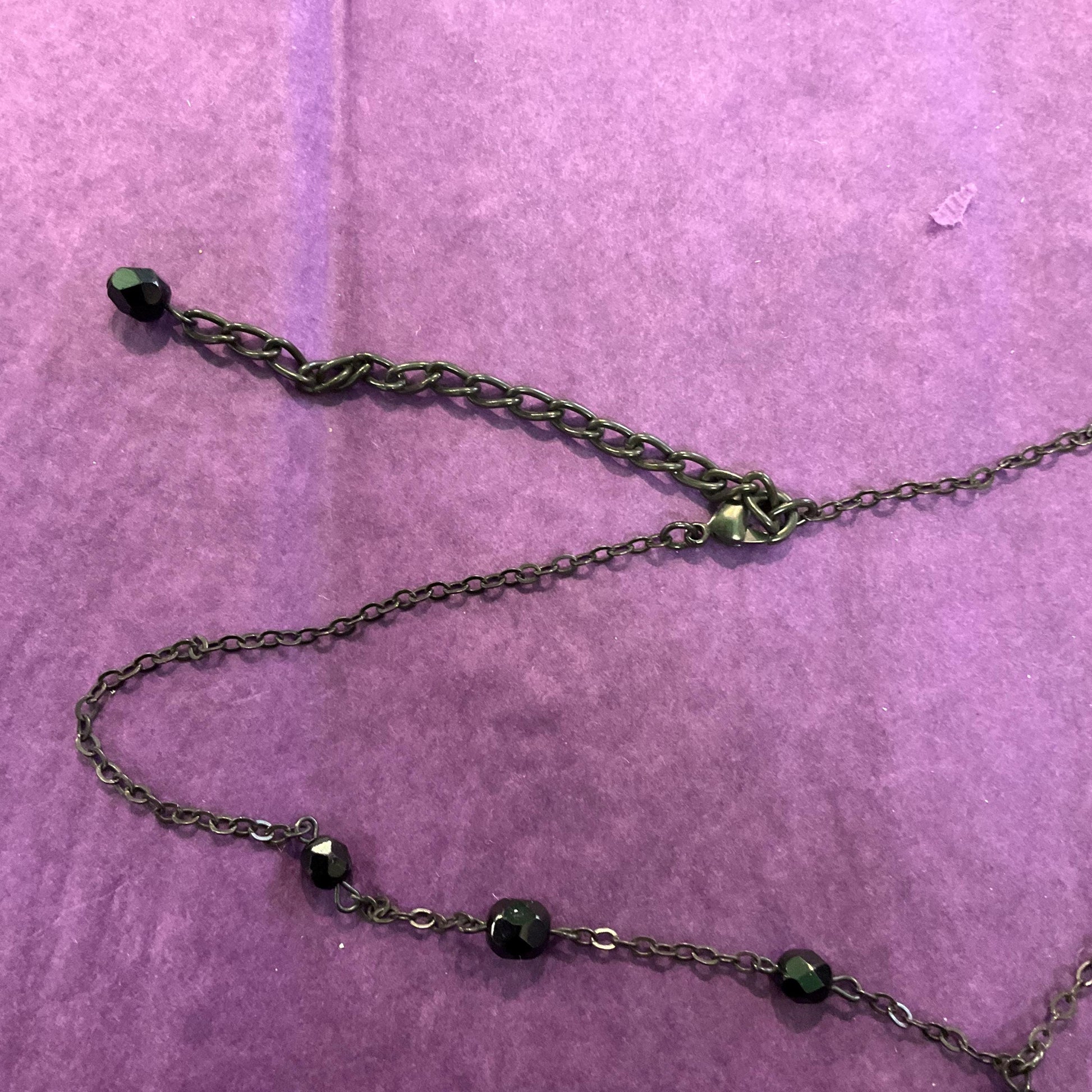 Vintage Butler and Wilson Black Crystal Gothic Necklace and Drop Earring Set , Dark Pewter tone with Black faceted crystals