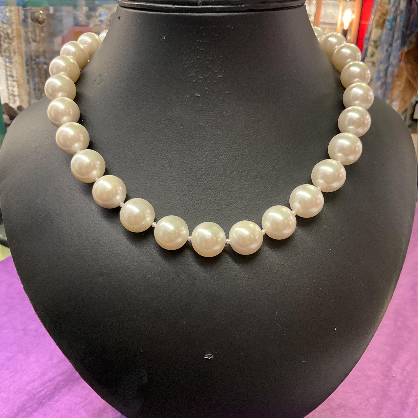 Vintage Butler and Wilson Large Faux Pearl Beaded Necklace , Silver tone with white/ pale ivory hand knotted pearls , vintage wedding