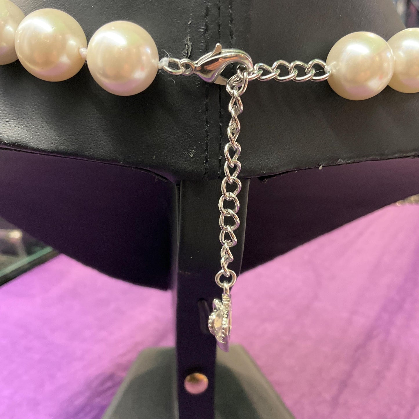 Vintage Butler and Wilson Large Faux Pearl Beaded Necklace , Silver tone with white/ pale ivory hand knotted pearls , vintage wedding