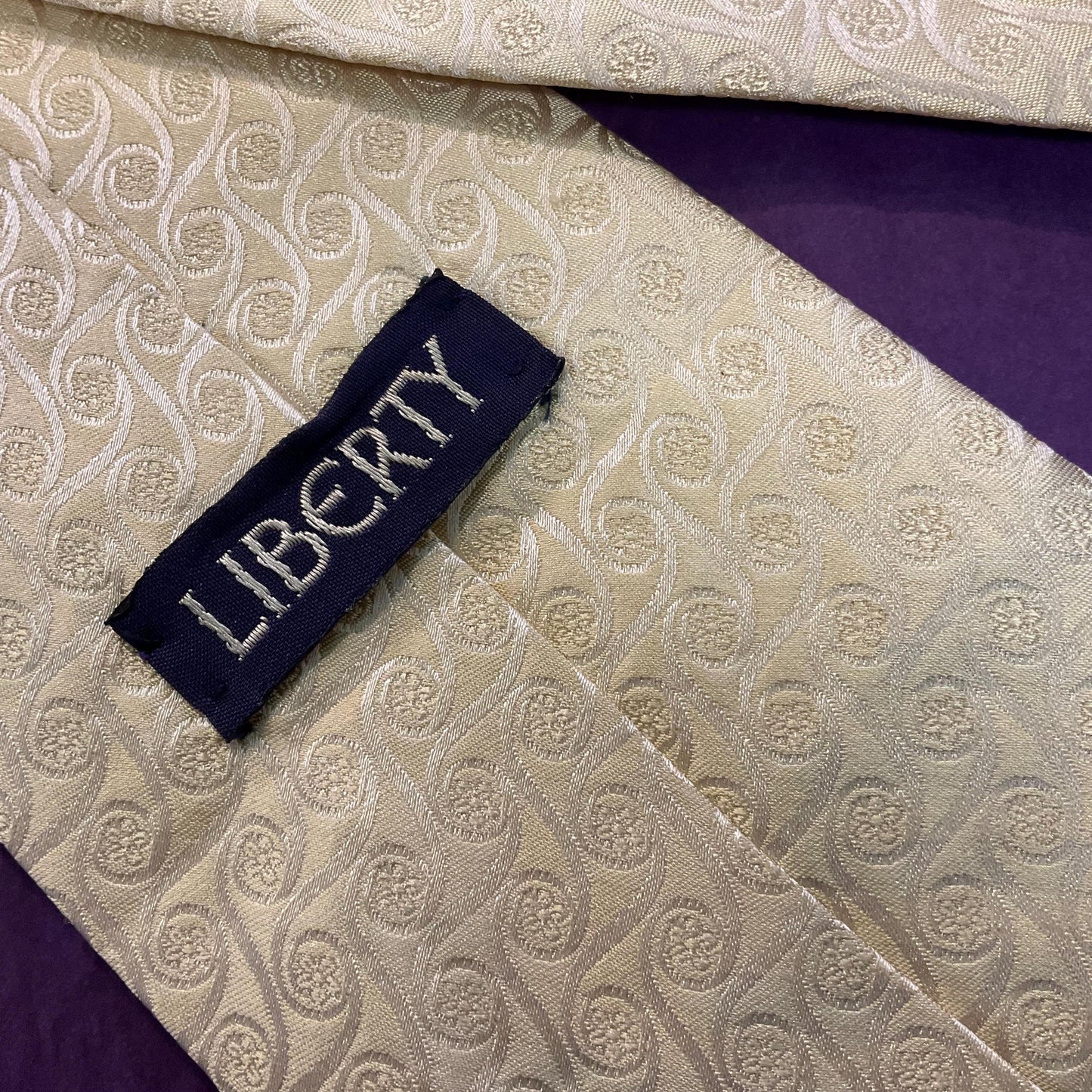 Vintage Liberty All Silk Brocade Gold Gents Neck Tie , Floral and Swirl weave, Made in Italy, Formal Event