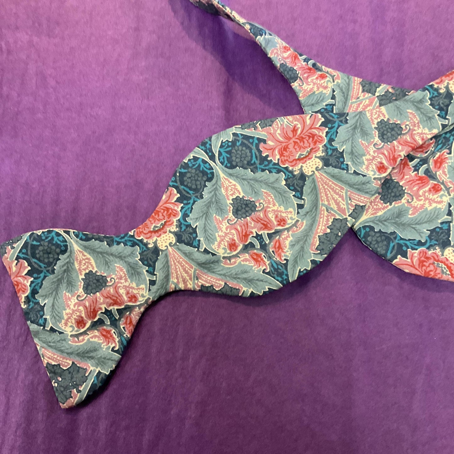Vintage Liberty ‘Burnham’ Tana Lawn Self Tie Dickie Bow Tie, Adjustable length, Made in England, Teal, Red and Pink