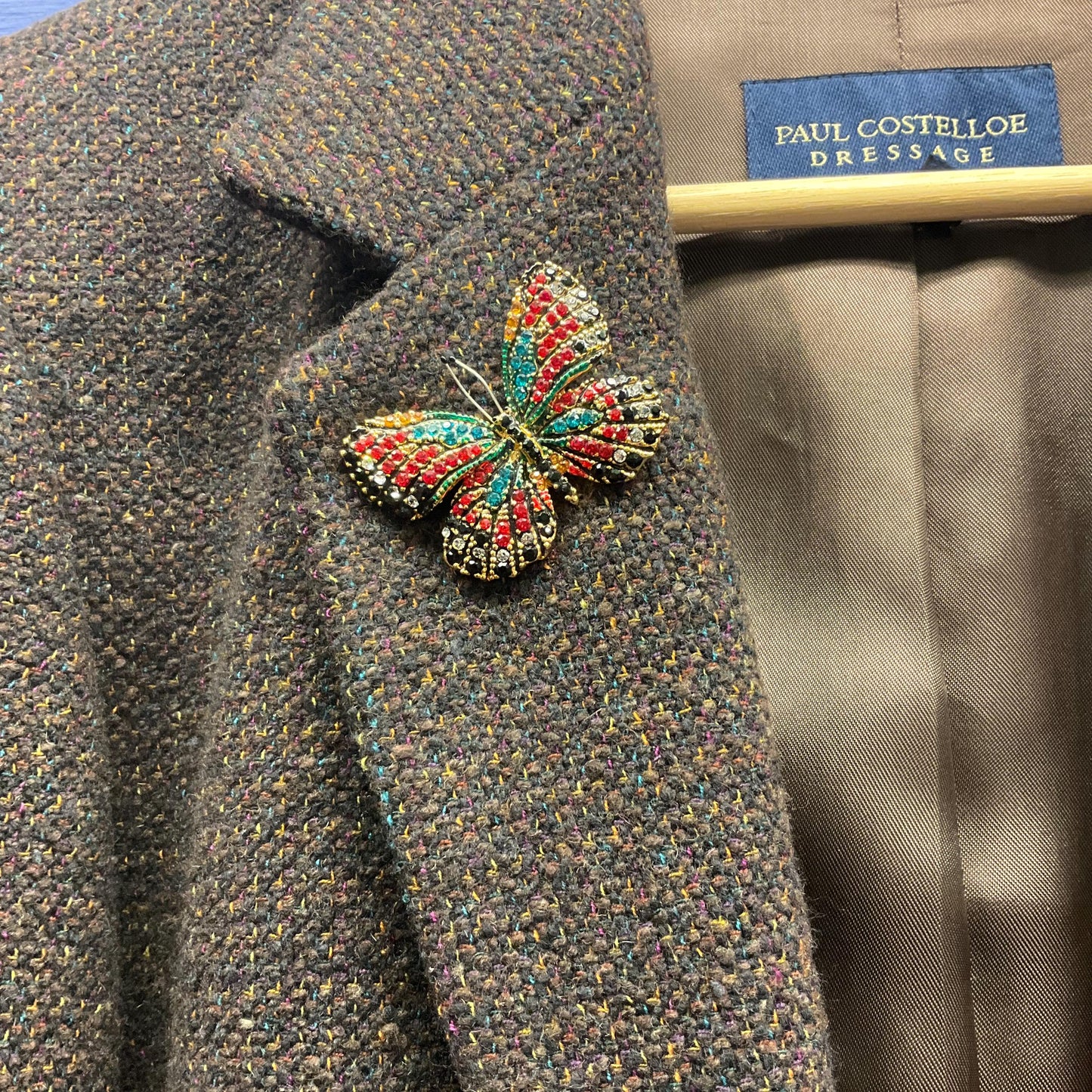 Vintage Butler and Wilson Crystal Bohemian Butterfly Brooch, Gold Tone with Multicoloured Crystal Rhinestones, Signed as new