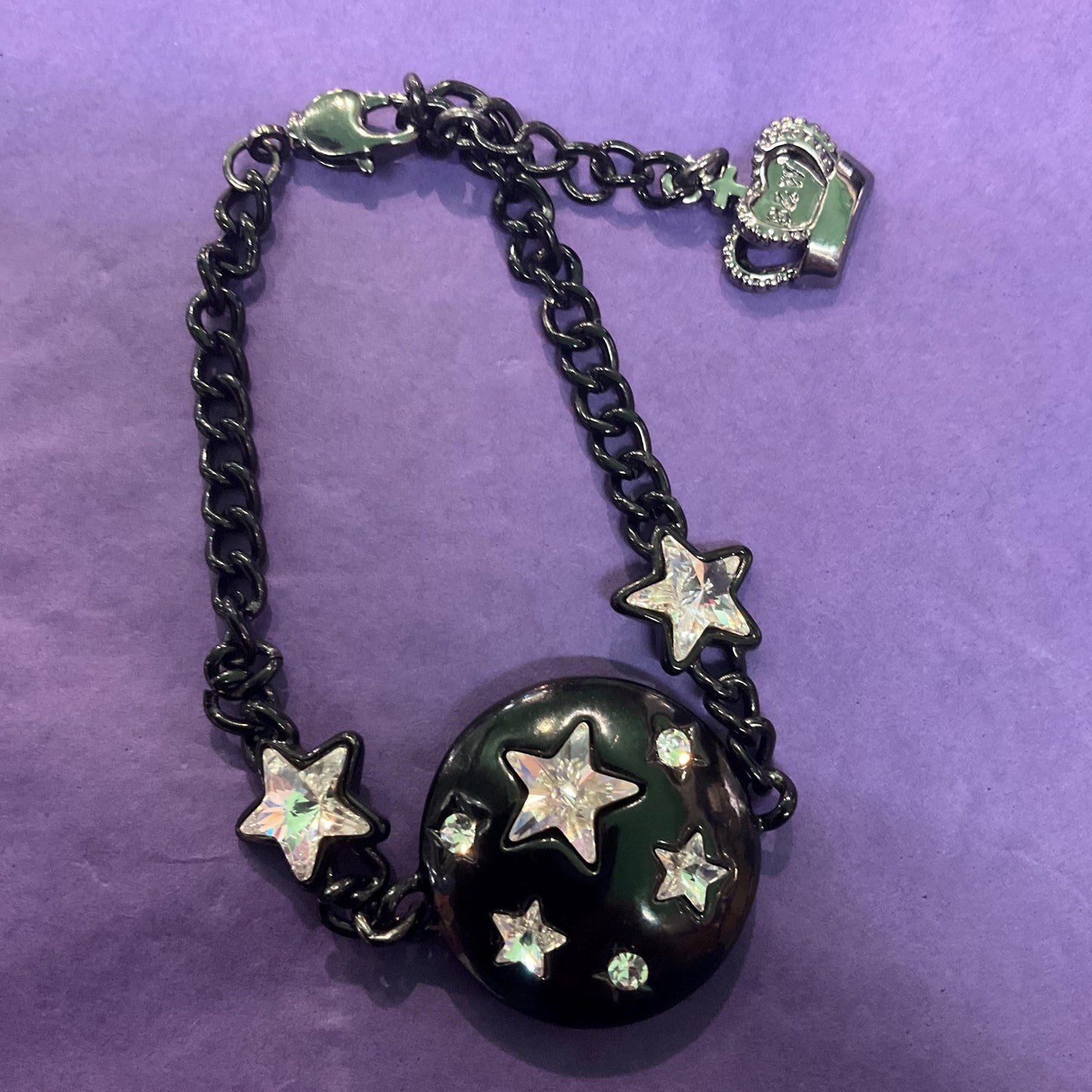 Vintage Butler and Wilson Black and Silver Star Bracelet, Black Enamel and Silver Crystal, Signed in Original Box , Formal Event