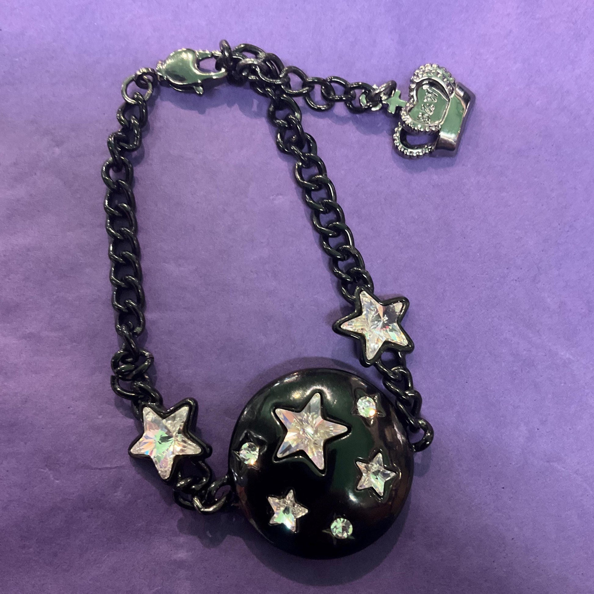 Vintage Butler and Wilson Black and Silver Star Bracelet, Black Enamel and Silver Crystal, Signed in Original Box , Formal Event