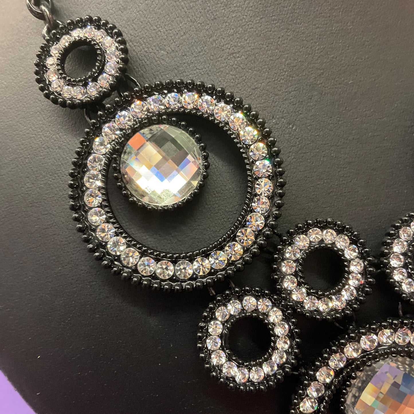 Vintage Butler and Wilson Statement Monotone Crystal Necklace, Black Enamel and Silver Crystal and Rhinestone, Signed in Original Box