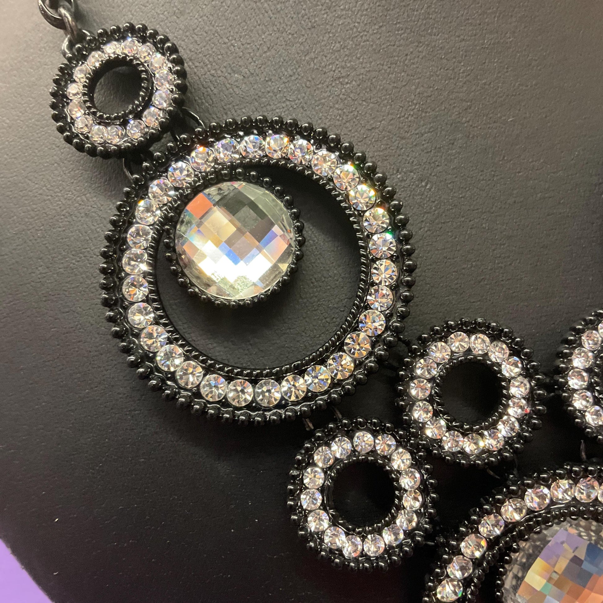 Vintage Butler and Wilson Statement Monotone Crystal Necklace, Black Enamel and Silver Crystal and Rhinestone, Signed in Original Box