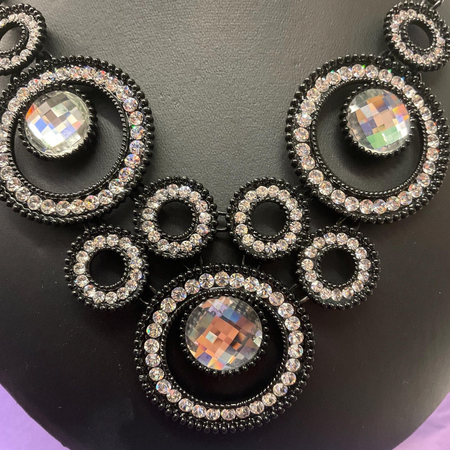 Vintage Butler and Wilson Statement Monotone Crystal Necklace, Black Enamel and Silver Crystal and Rhinestone, Signed in Original Box