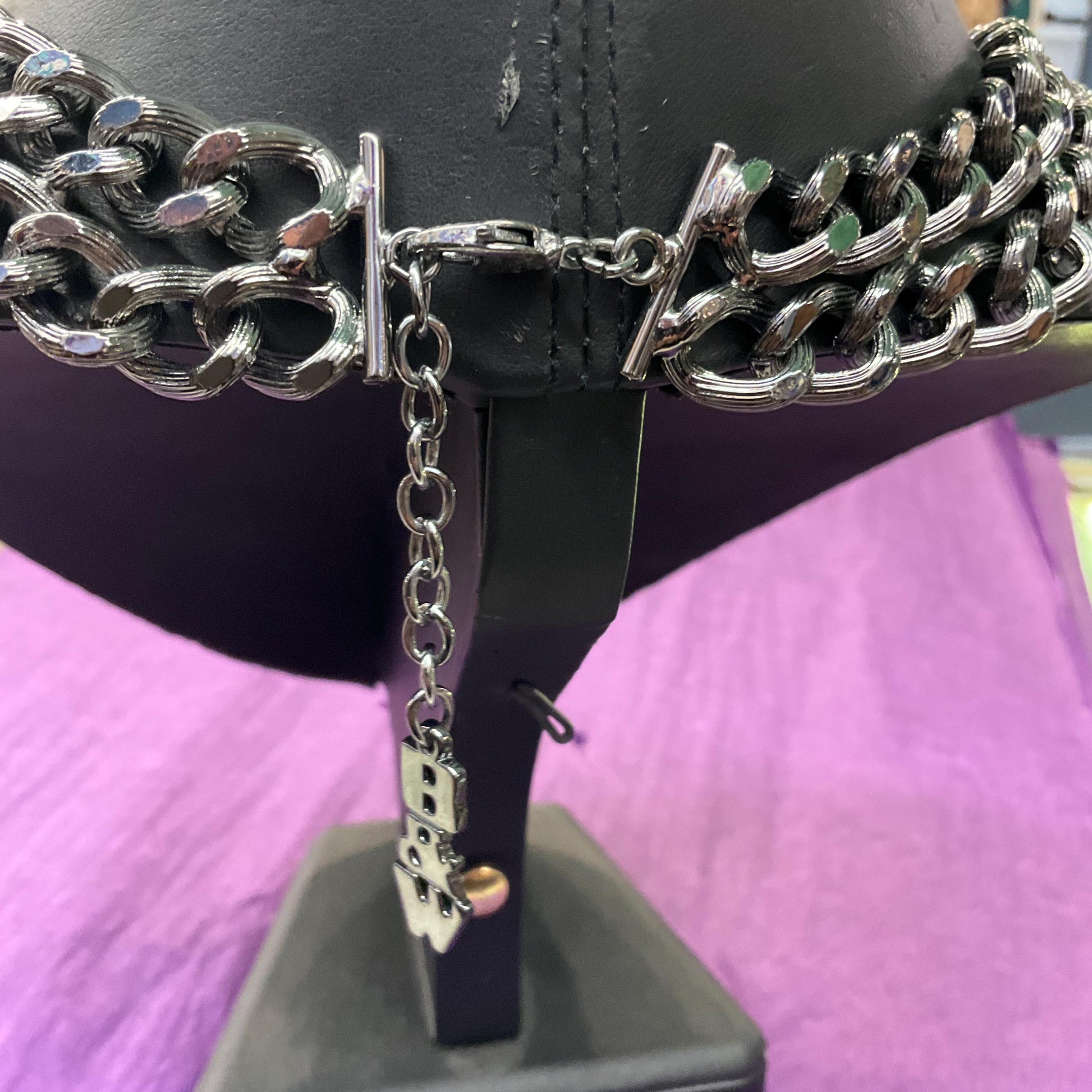 Vintage Butler and Wilson Gothic Crystal Pewter Statement Chain Necklace, Pewter faceted crystal with silver & Borealis rhinestones, signed