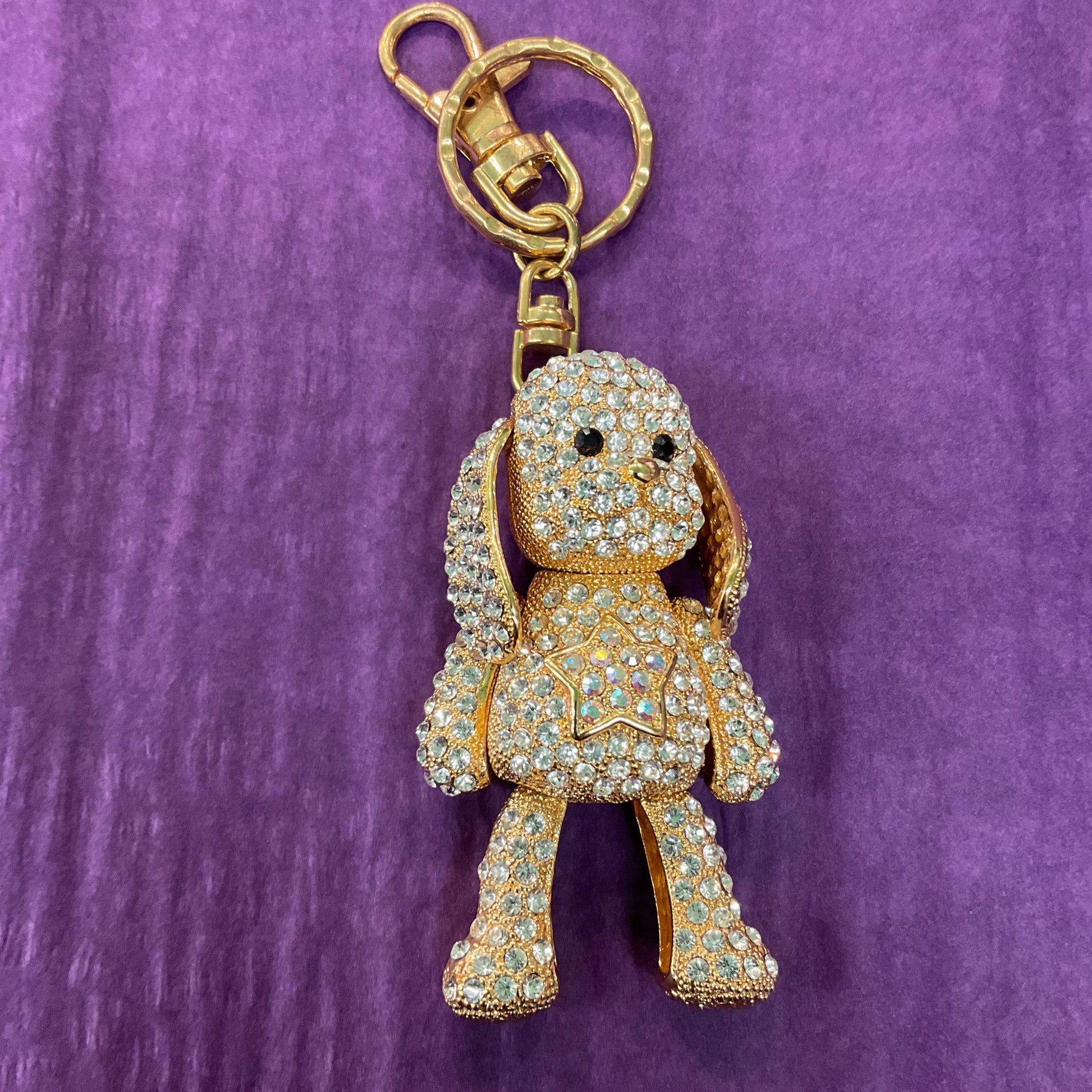 Vintage Butler and Wilson Large Crystal Puppy Handbag Charm / Keyring, Gold tone with silver & Borealis Rhinestones p, Dog lover gift