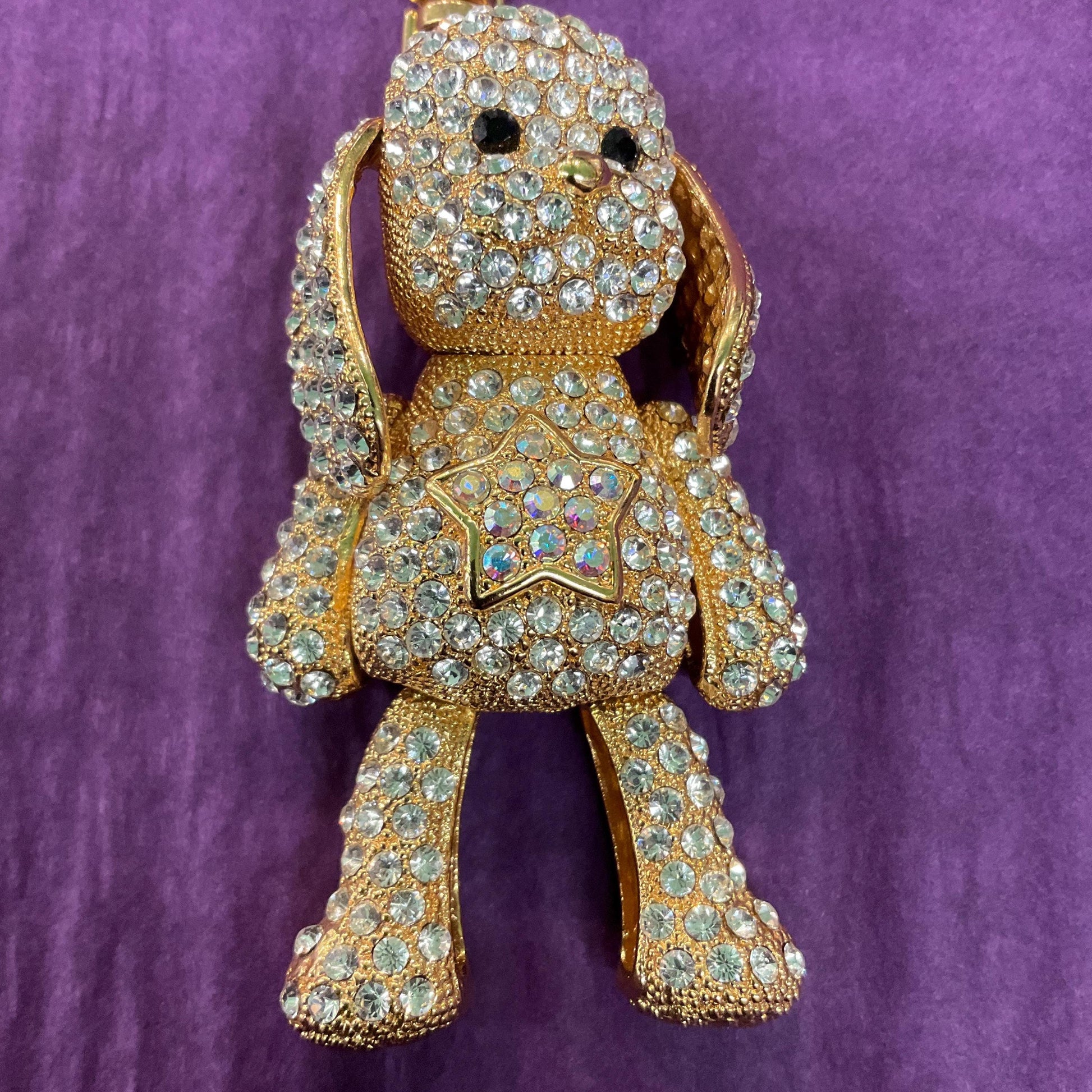 Vintage Butler and Wilson Large Crystal Puppy Handbag Charm / Keyring, Gold tone with silver & Borealis Rhinestones p, Dog lover gift