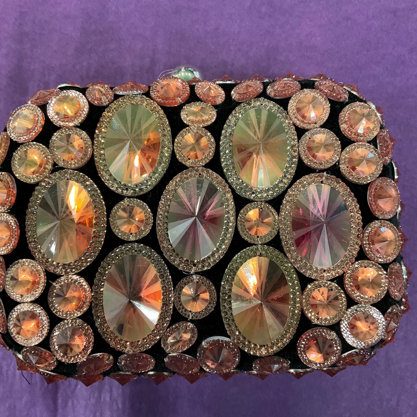 Vintage Butler and Wilson Black Velvet Bejewelled Evening Bag , Rose gold and copper Cabuchons, clutch or Shoulder Bag